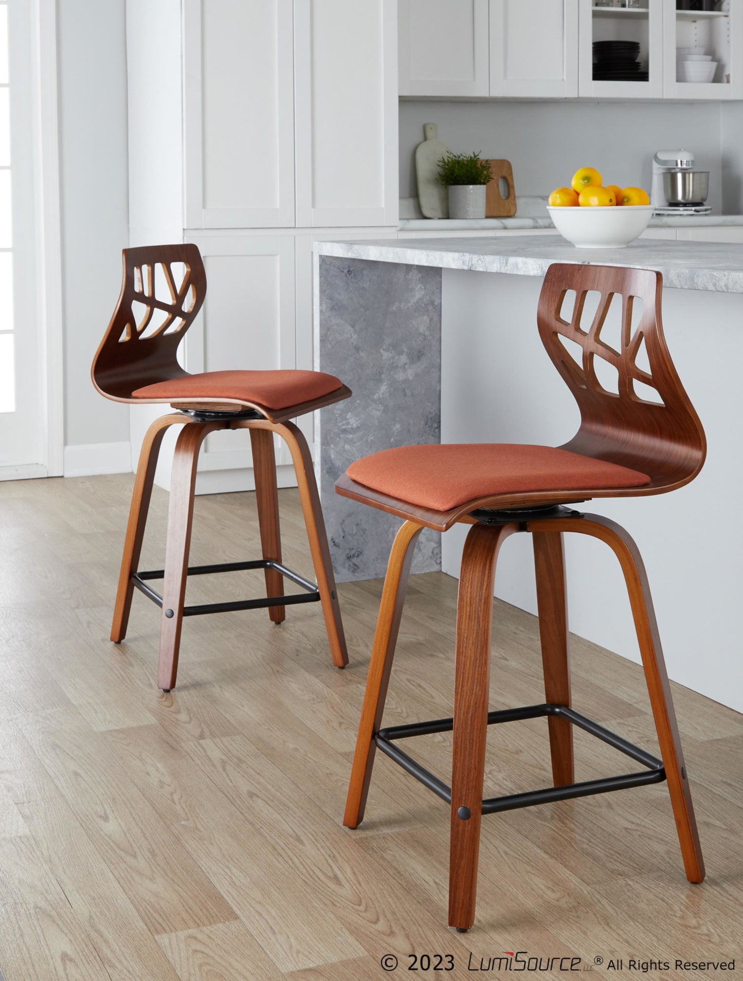 Folia 24" Fixed-Height Barstool - Set of 2 By LumiSource - B24-FOLIAFB-GRTZQ2 LGYLGYLGY2 | Bar Stools | Modishstore - 12