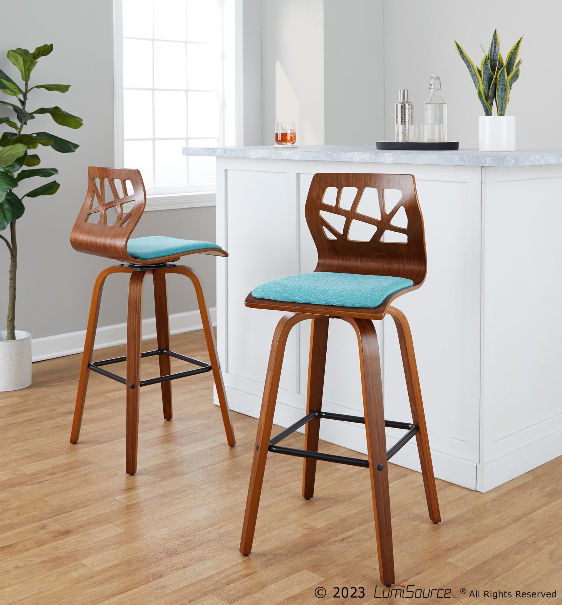 Folia 30" Fixed-Height Barstool - Set of 2 By LumiSource - B30-FOLIAFB-GRTZQ2 LGYLGYLGY2 | Bar Stools | Modishstore - 22