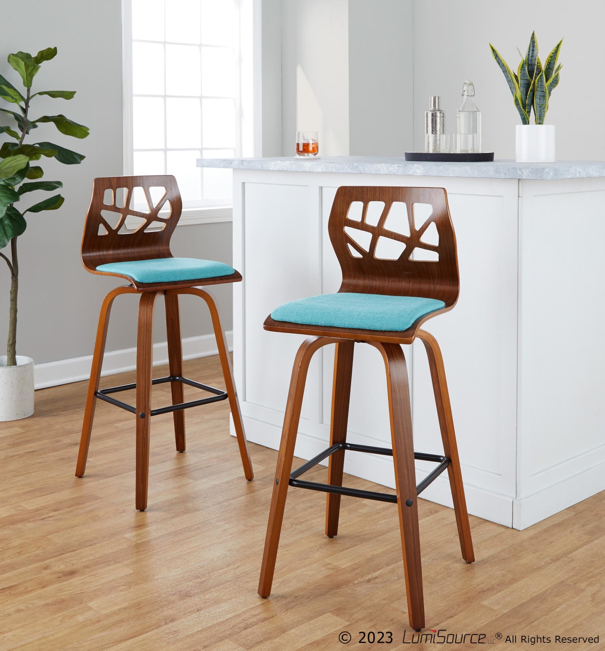 Folia 30" Fixed-Height Barstool - Set of 2 By LumiSource - B30-FOLIAFB-GRTZQ2 LGYLGYLGY2 | Bar Stools | Modishstore - 23