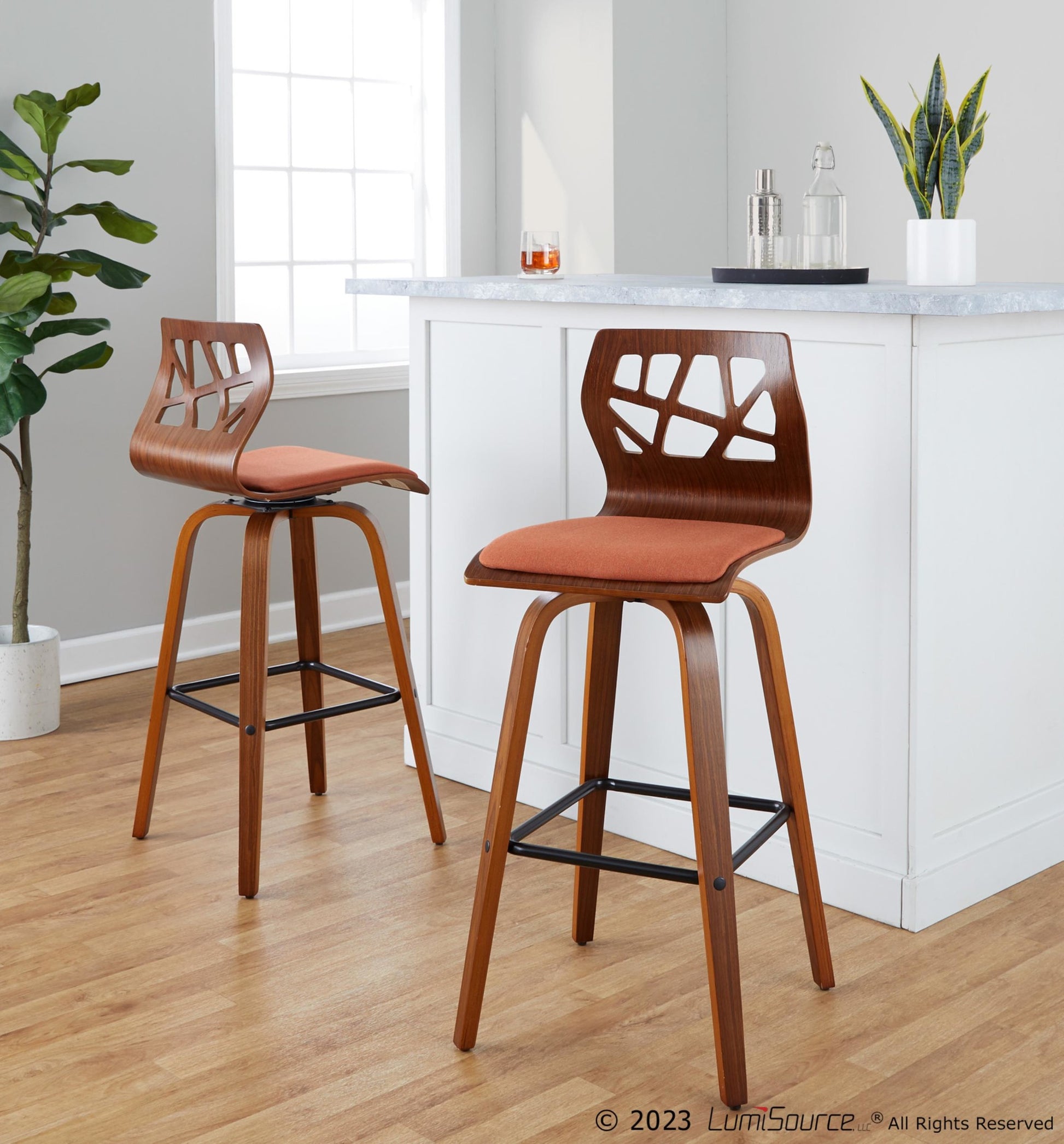 Folia 30" Fixed-Height Barstool - Set of 2 By LumiSource - B30-FOLIAFB-GRTZQ2 LGYLGYLGY2 | Bar Stools | Modishstore - 13