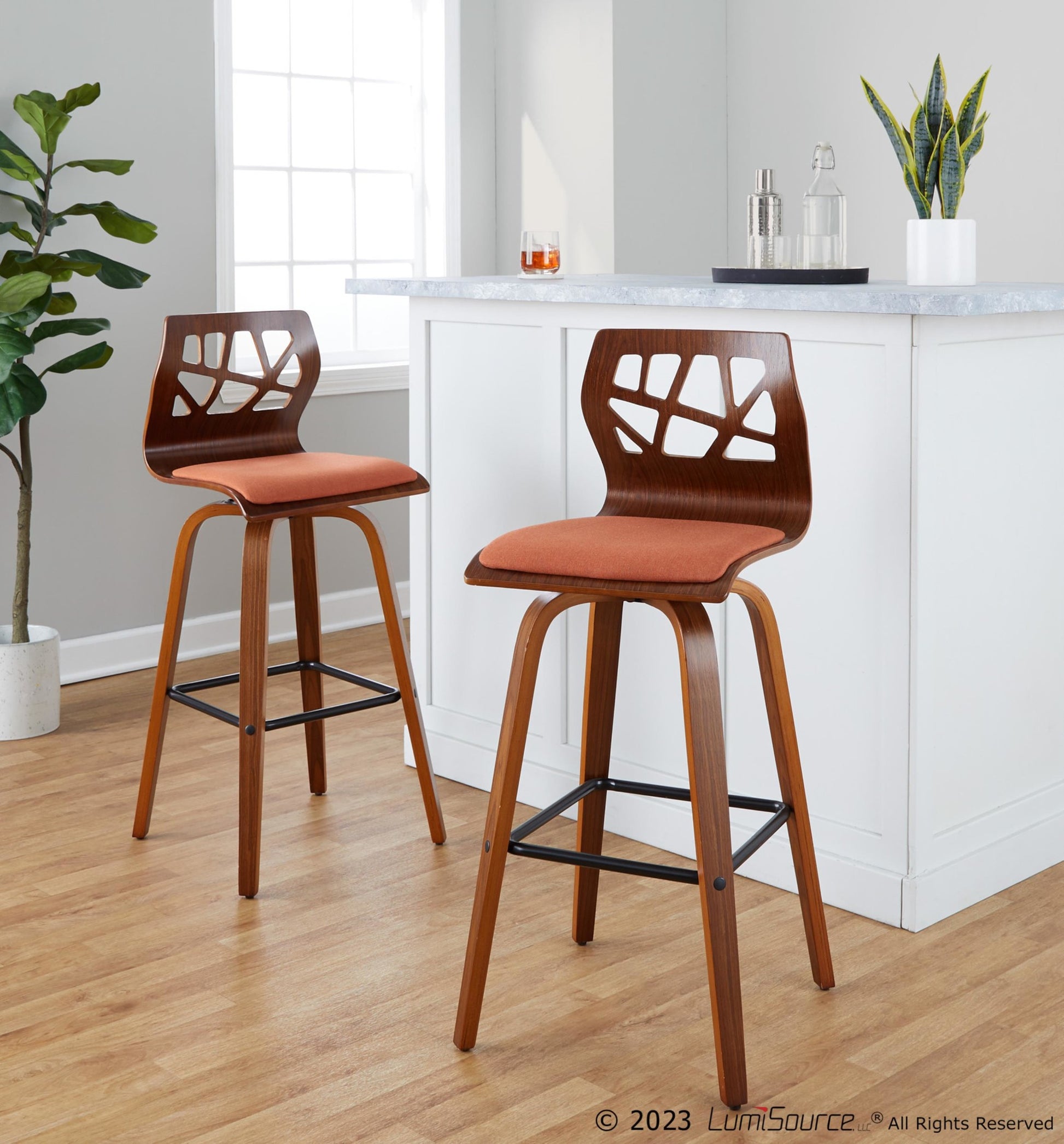 Folia 30" Fixed-Height Barstool - Set of 2 By LumiSource - B30-FOLIAFB-GRTZQ2 LGYLGYLGY2 | Bar Stools | Modishstore - 14