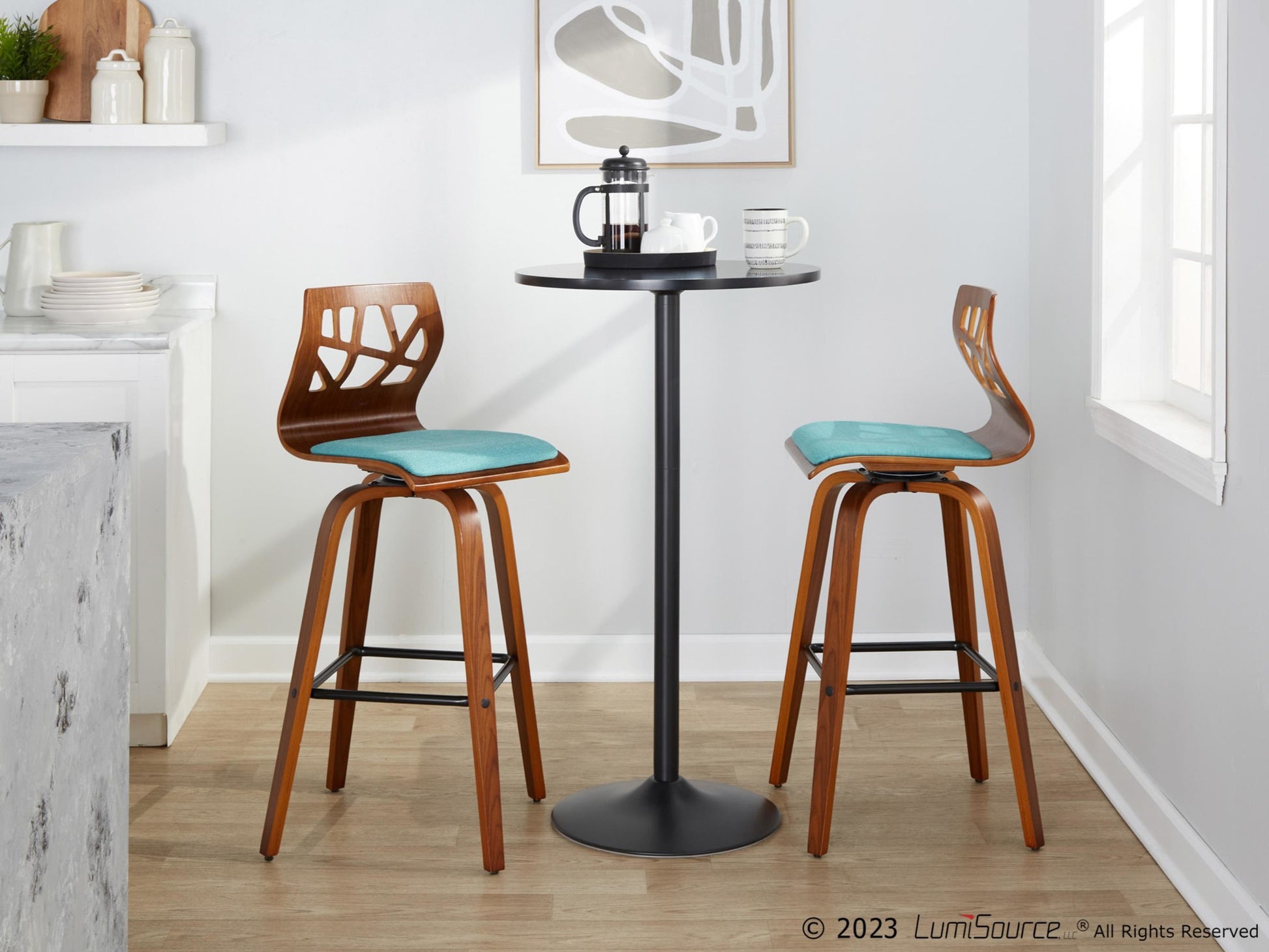 Folia 30" Fixed-Height Barstool - Set of 2 By LumiSource - B30-FOLIAFB-GRTZQ2 LGYLGYLGY2 | Bar Stools | Modishstore - 24