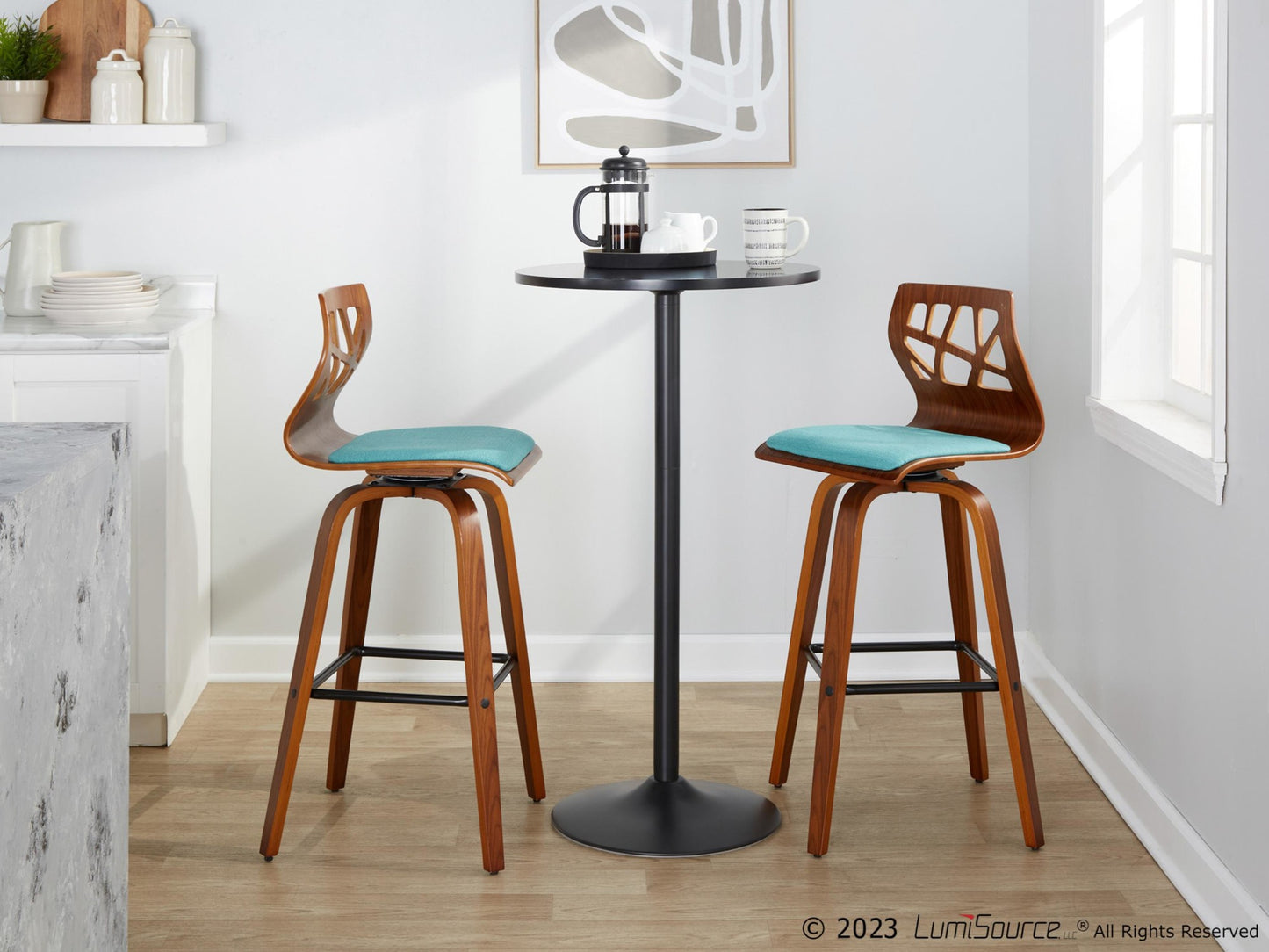 Folia 30" Fixed-Height Barstool - Set of 2 By LumiSource - B30-FOLIAFB-GRTZQ2 LGYLGYLGY2 | Bar Stools | Modishstore - 25