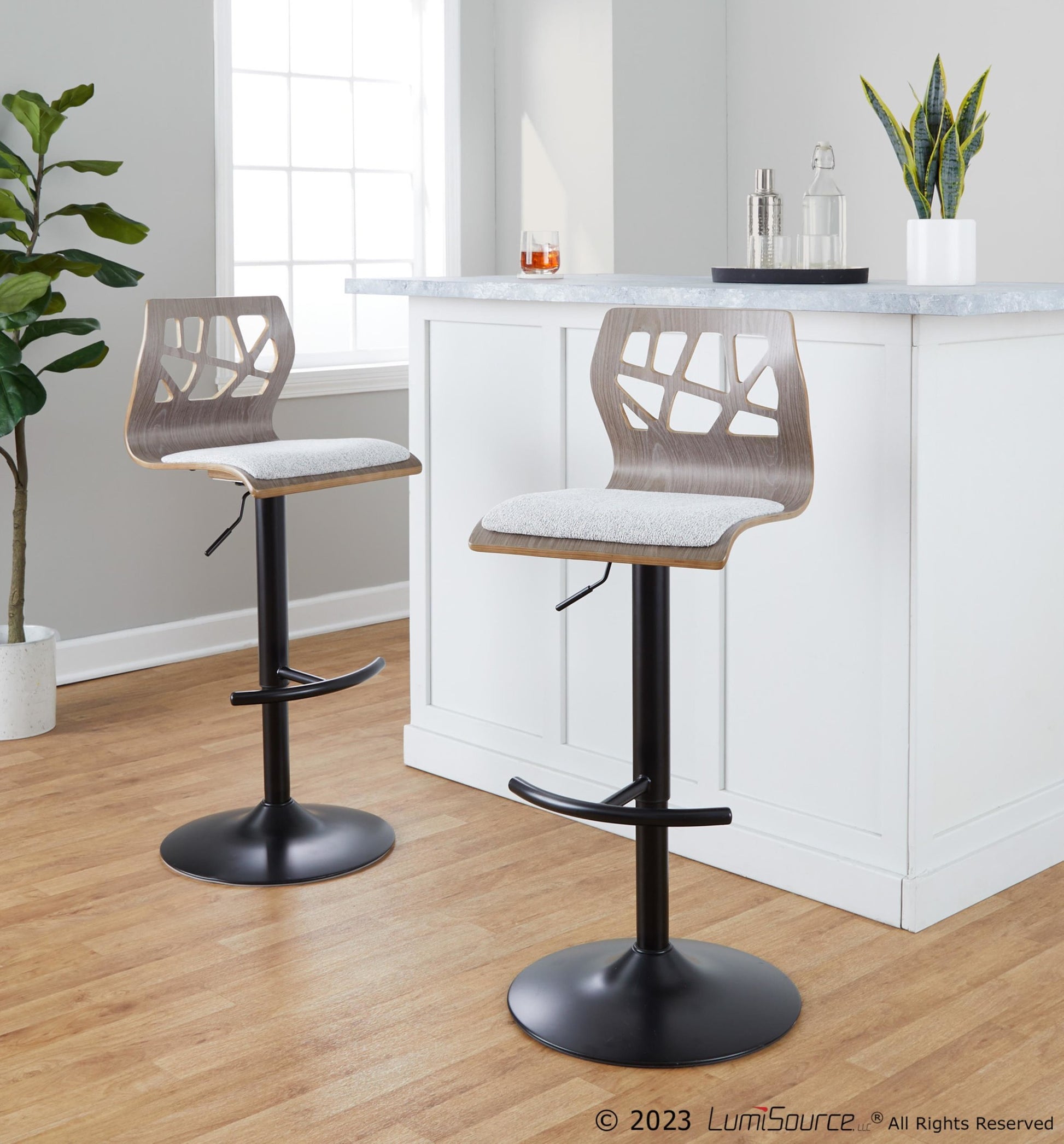 Folia Adjustable Barstool - Set of 2 By LumiSource - BS-FOLIAFB-RT2 BKLGYLGY2 | Bar Stools | Modishstore - 2