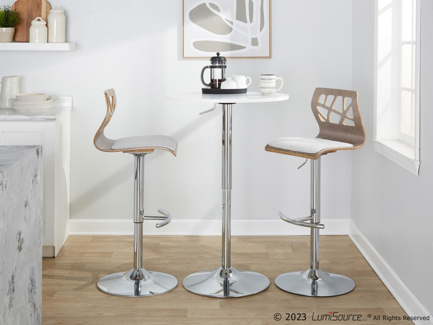 Folia Adjustable Barstool - Set of 2 By LumiSource - BS-FOLIAFB-RT2 CHRLGYLGY2 | Bar Stools | Modishstore - 3