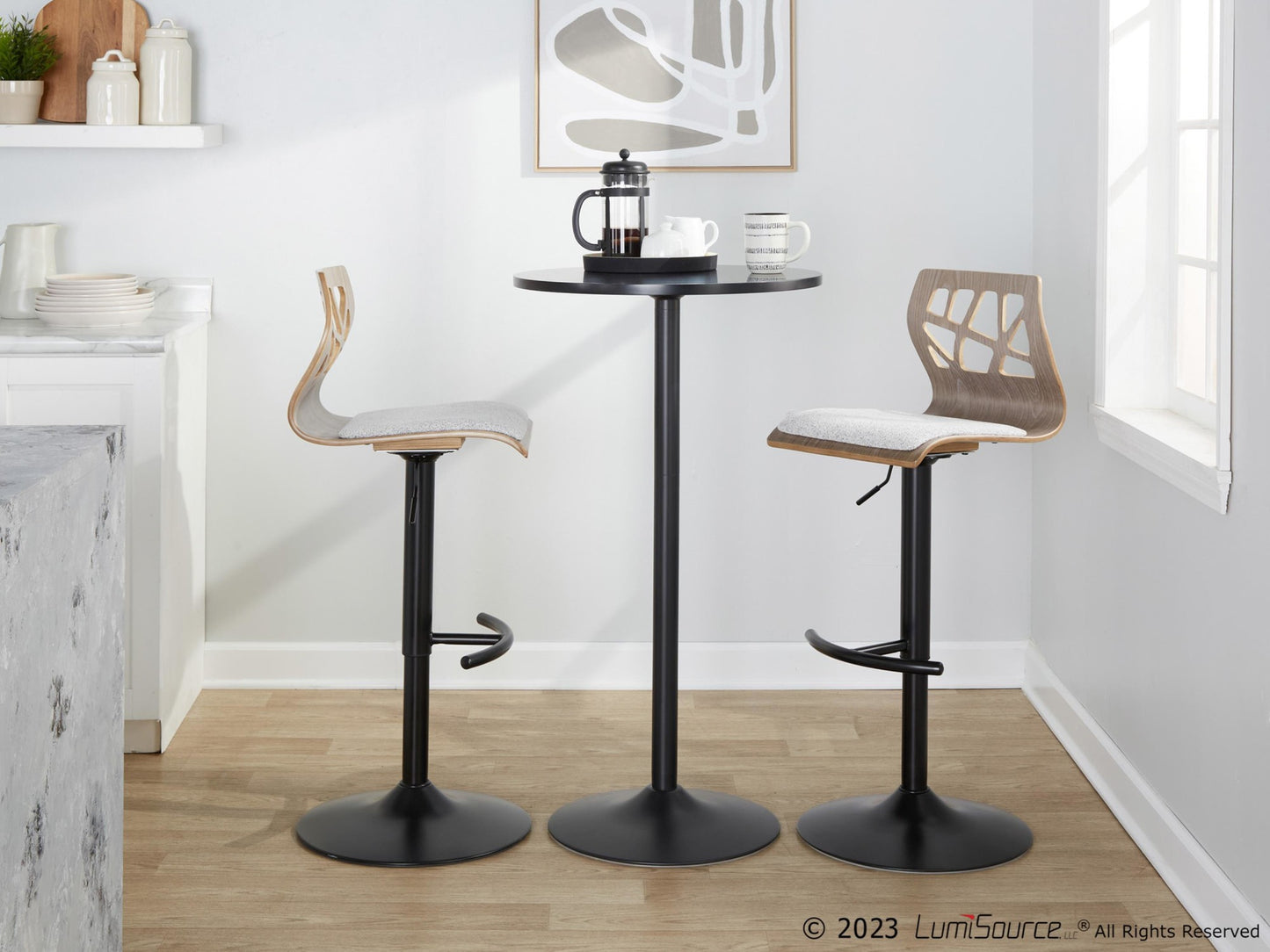 Folia Adjustable Barstool - Set of 2 By LumiSource - BS-FOLIAFB-RT2 BKLGYLGY2 | Bar Stools | Modishstore - 4