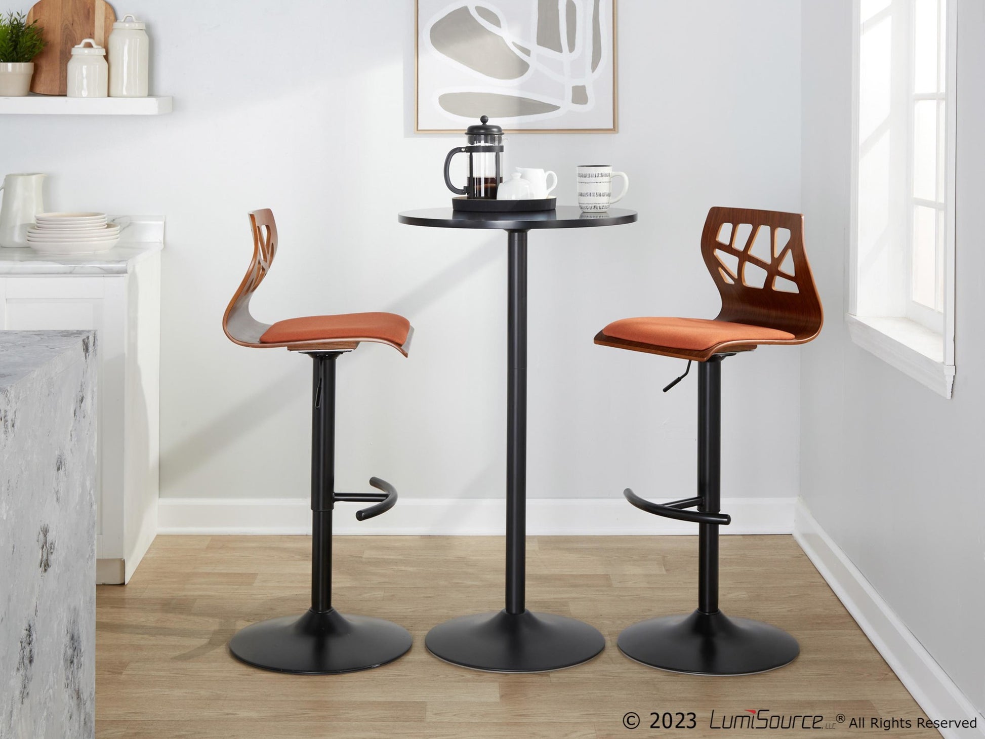 Folia Adjustable Barstool - Set of 2 By LumiSource - BS-FOLIAFB-RT2 BKLGYLGY2 | Bar Stools | Modishstore - 21