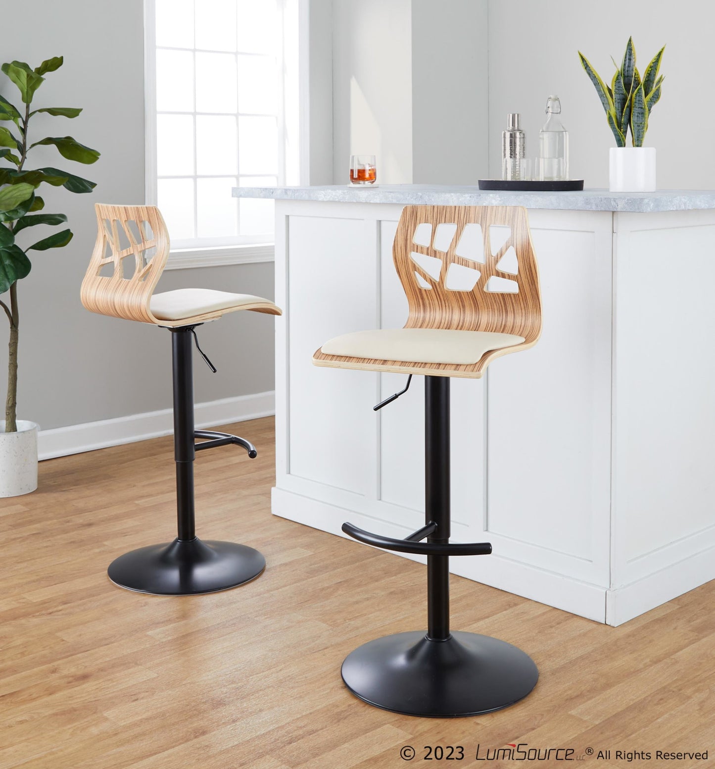 Folia Adjustable Barstool - Set of 2 By LumiSource - BS-FOLIAPU-RT2 BKNACR2 | Bar Stools | Modishstore - 32