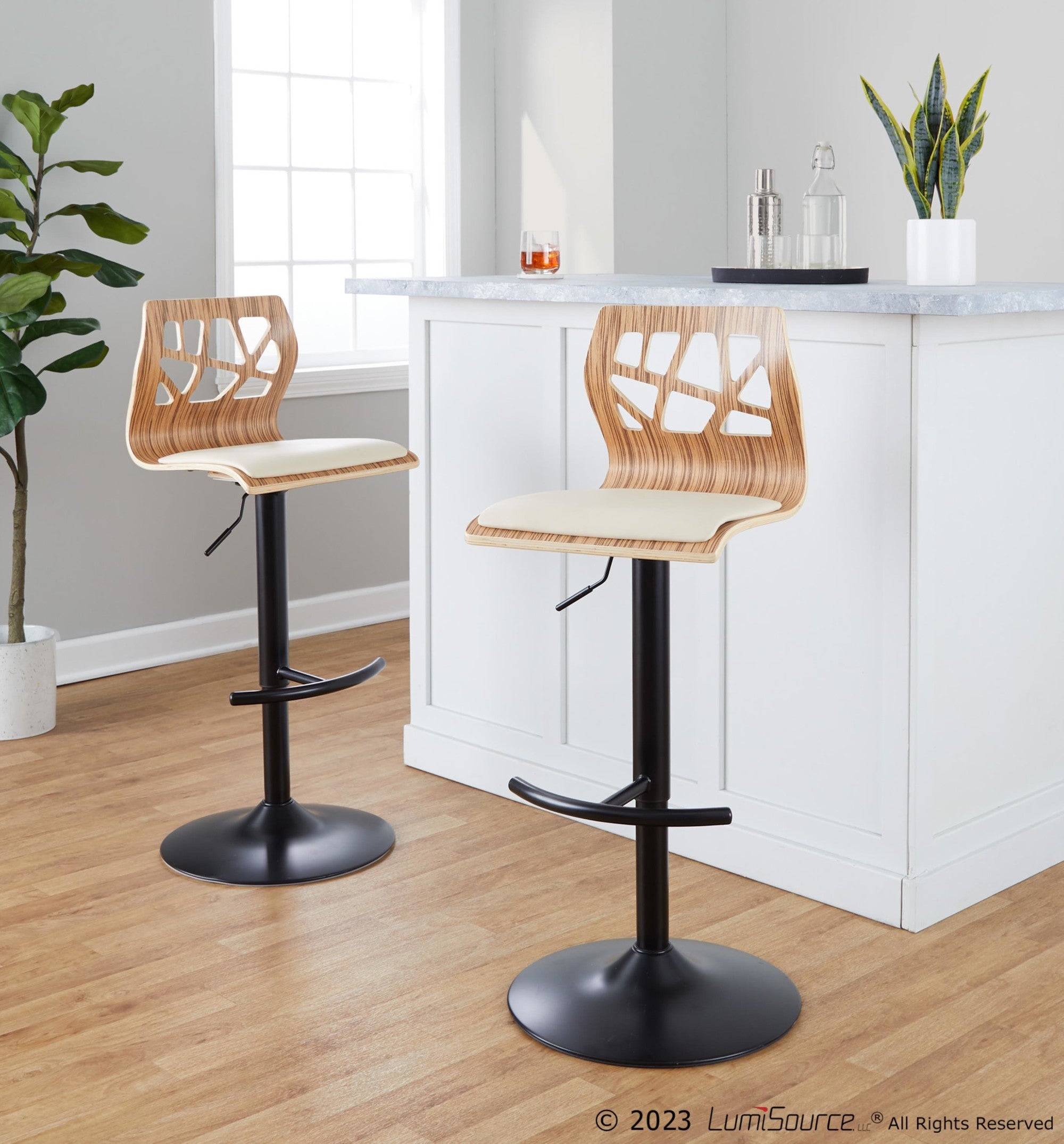 Folia Adjustable Barstool Set of 2 By LumiSource BS FOLIAPU RT2 BKNACR2