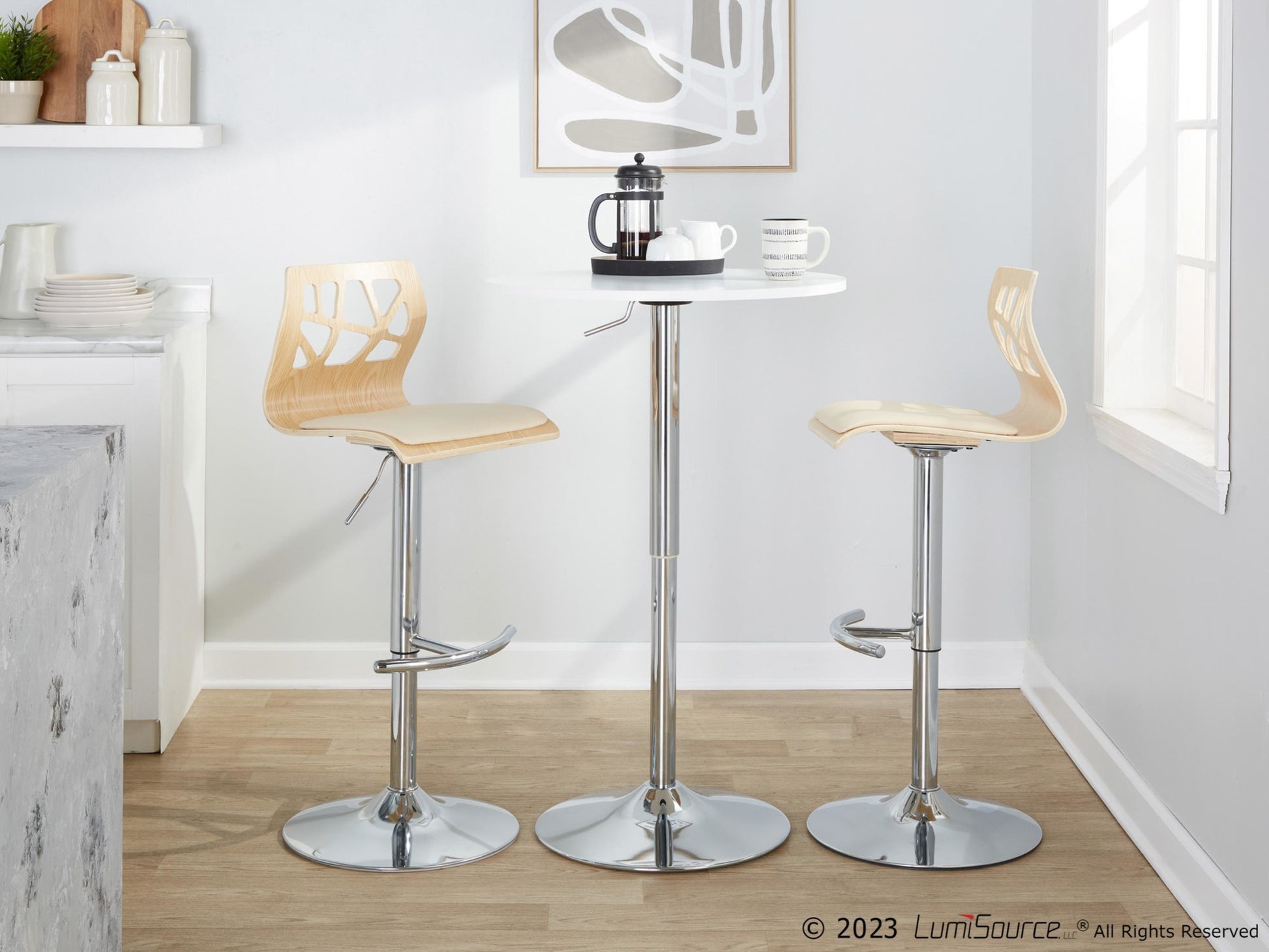 Folia Adjustable Barstool - Set of 2 By LumiSource - BS-FOLIAPU-RT2 CHRNACR2 | Bar Stools | Modishstore - 3