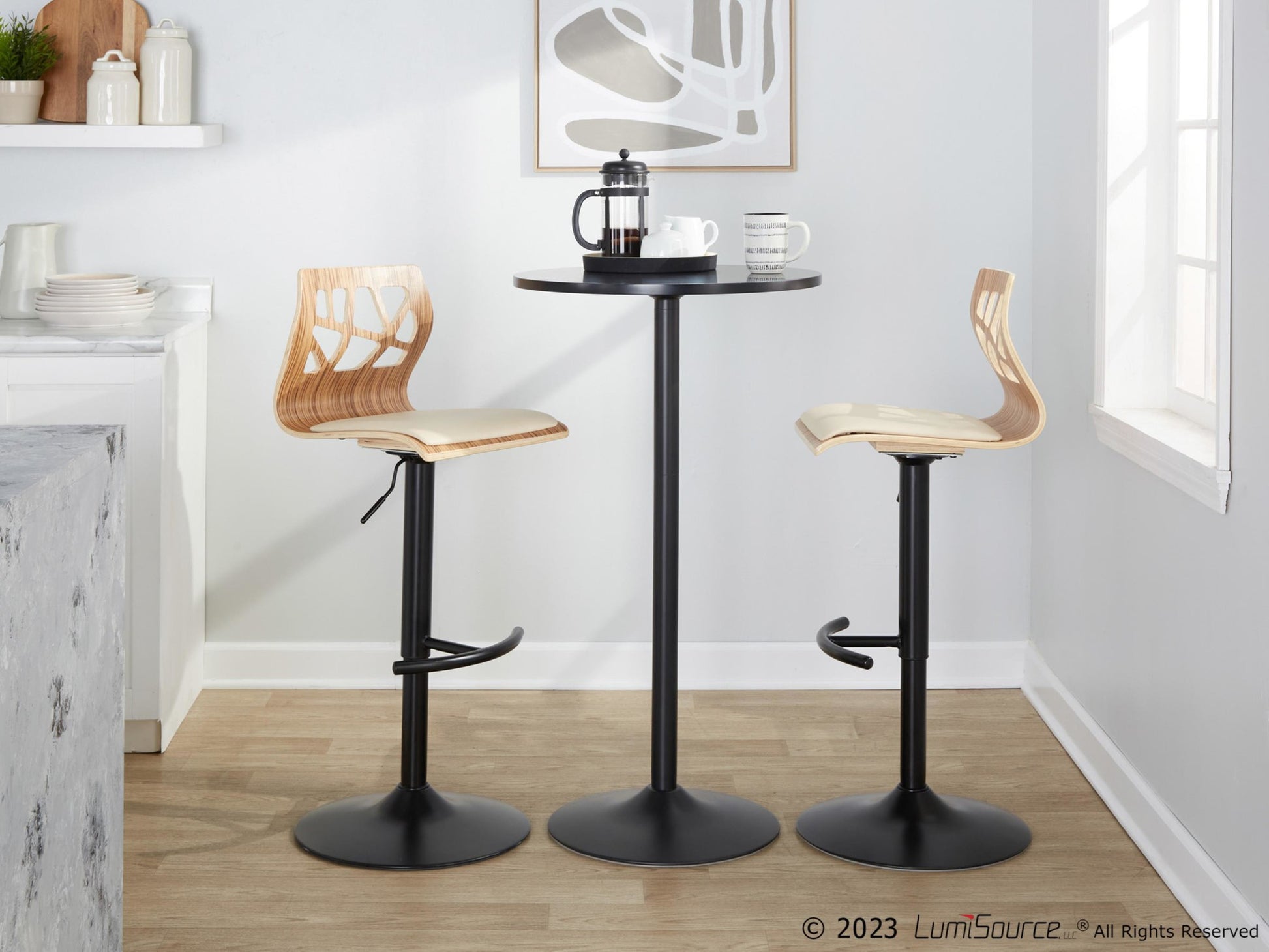 Folia Adjustable Barstool - Set of 2 By LumiSource - BS-FOLIAPU-RT2 BKNACR2 | Bar Stools | Modishstore - 35