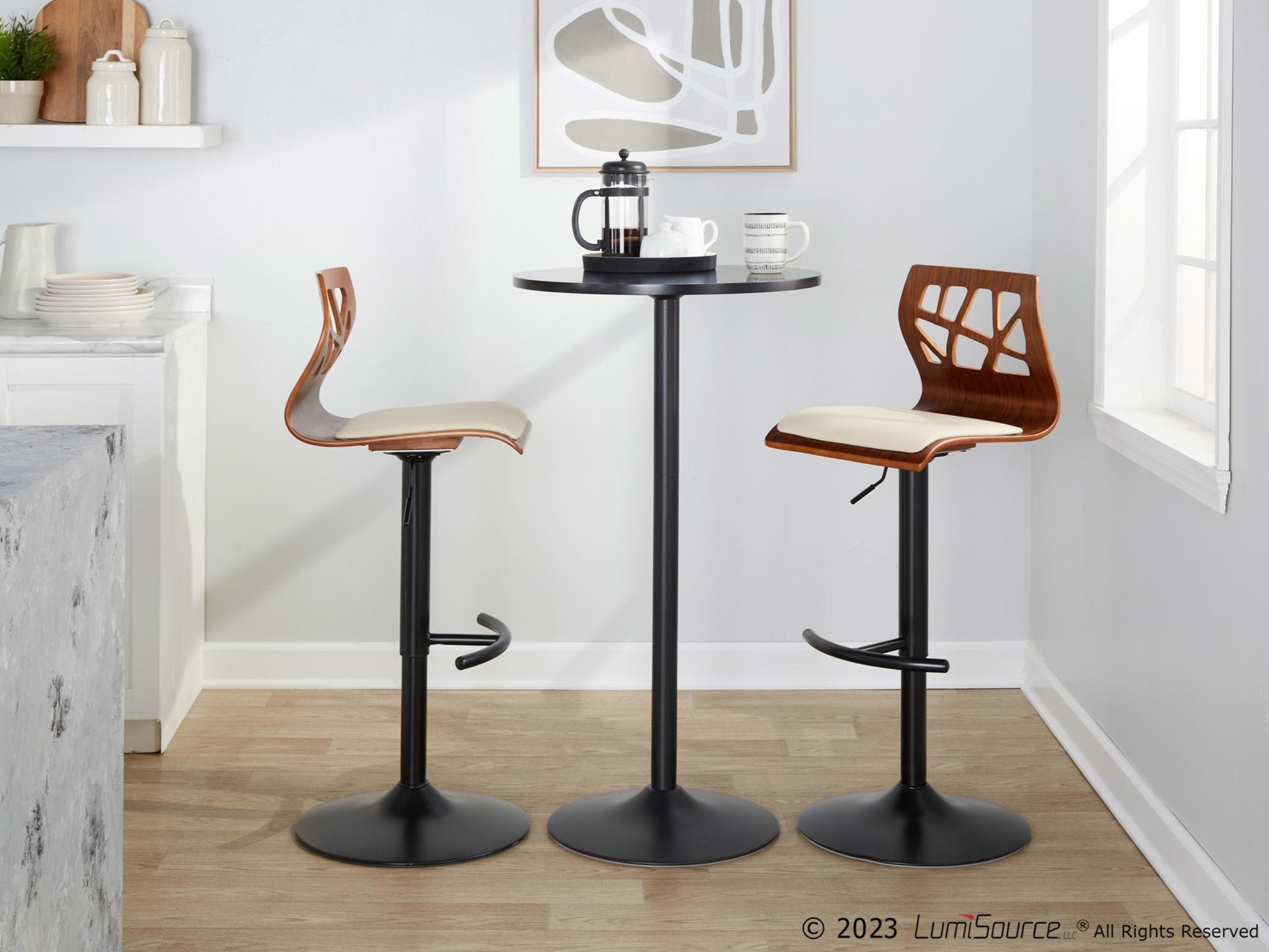 Folia Adjustable Barstool - Set of 2 By LumiSource - BS-FOLIAPU-RT2 BKNACR2 | Bar Stools | Modishstore - 24