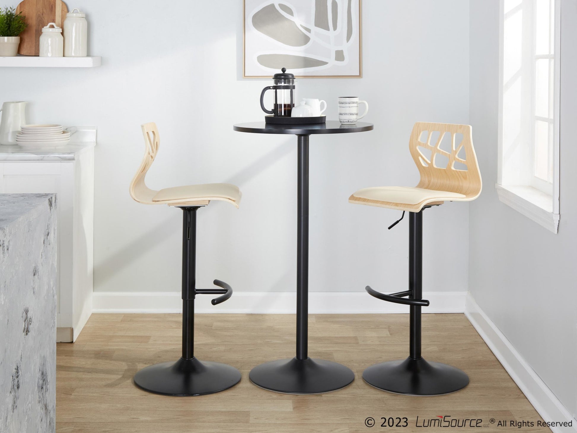 Folia Adjustable Barstool - Set of 2 By LumiSource - BS-FOLIAPU-RT2 BKNACR2 | Bar Stools | Modishstore - 3