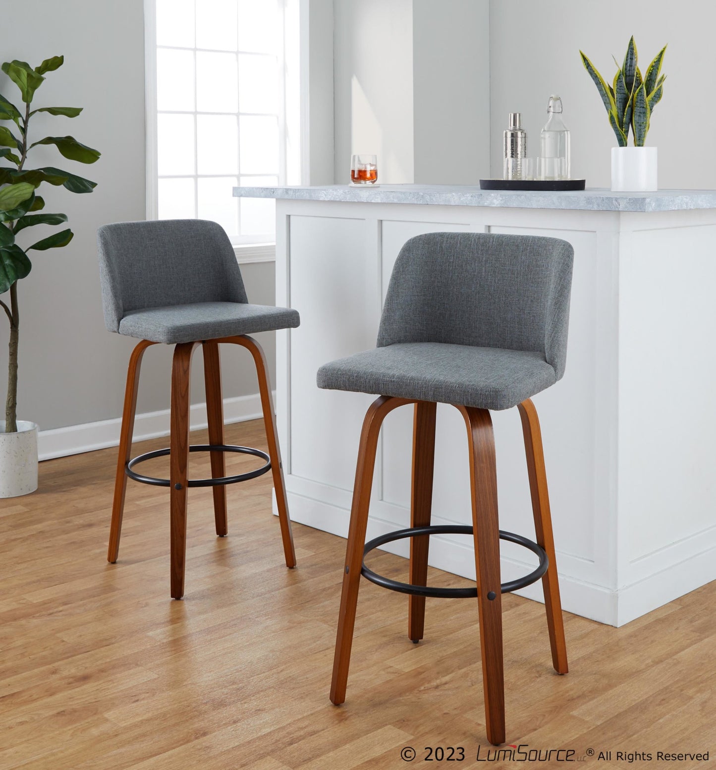 Toriano 30" Fixed-Height Barstool - Set of 2 By LumiSource - B30-TRNOFB-GRTZQ2 WLGY2 | Bar Stools | Modishstore - 2