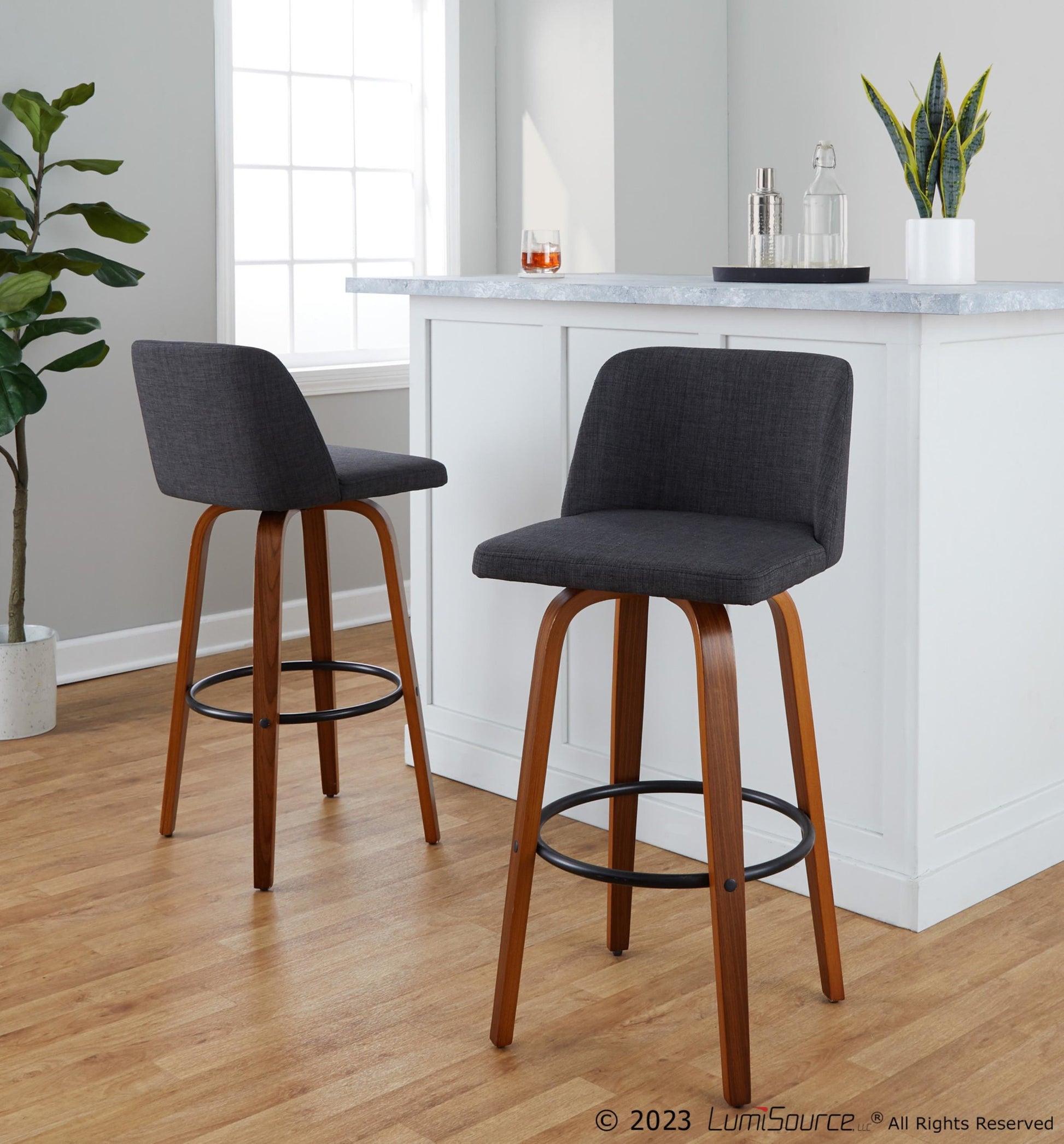 Toriano 30" Fixed-Height Barstool - Set of 2 By LumiSource - B30-TRNOFB-GRTZQ2 WLBU2 | Bar Stools | Modishstore - 11