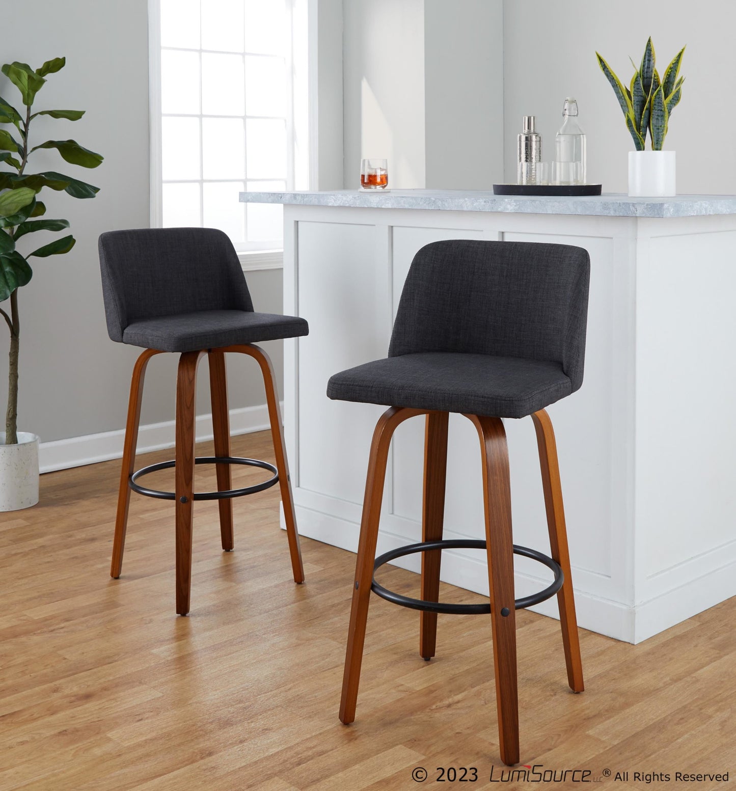 Toriano 30" Fixed-Height Barstool - Set of 2 By LumiSource - B30-TRNOFB-GRTZQ2 WLBU2 | Bar Stools | Modishstore - 12