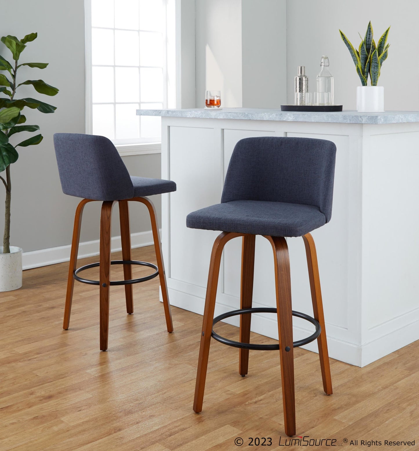 Toriano 30" Fixed-Height Barstool - Set of 2 By LumiSource - B30-TRNOFB-GRTZQ2 WLBU2 | Bar Stools | Modishstore