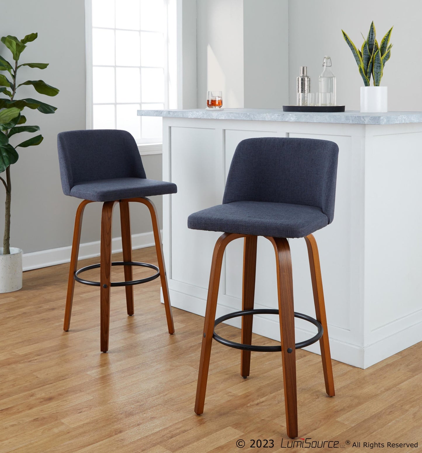 Toriano 30" Fixed-Height Barstool - Set of 2 By LumiSource - B30-TRNOFB-GRTZQ2 WLBU2 | Bar Stools | Modishstore - 2