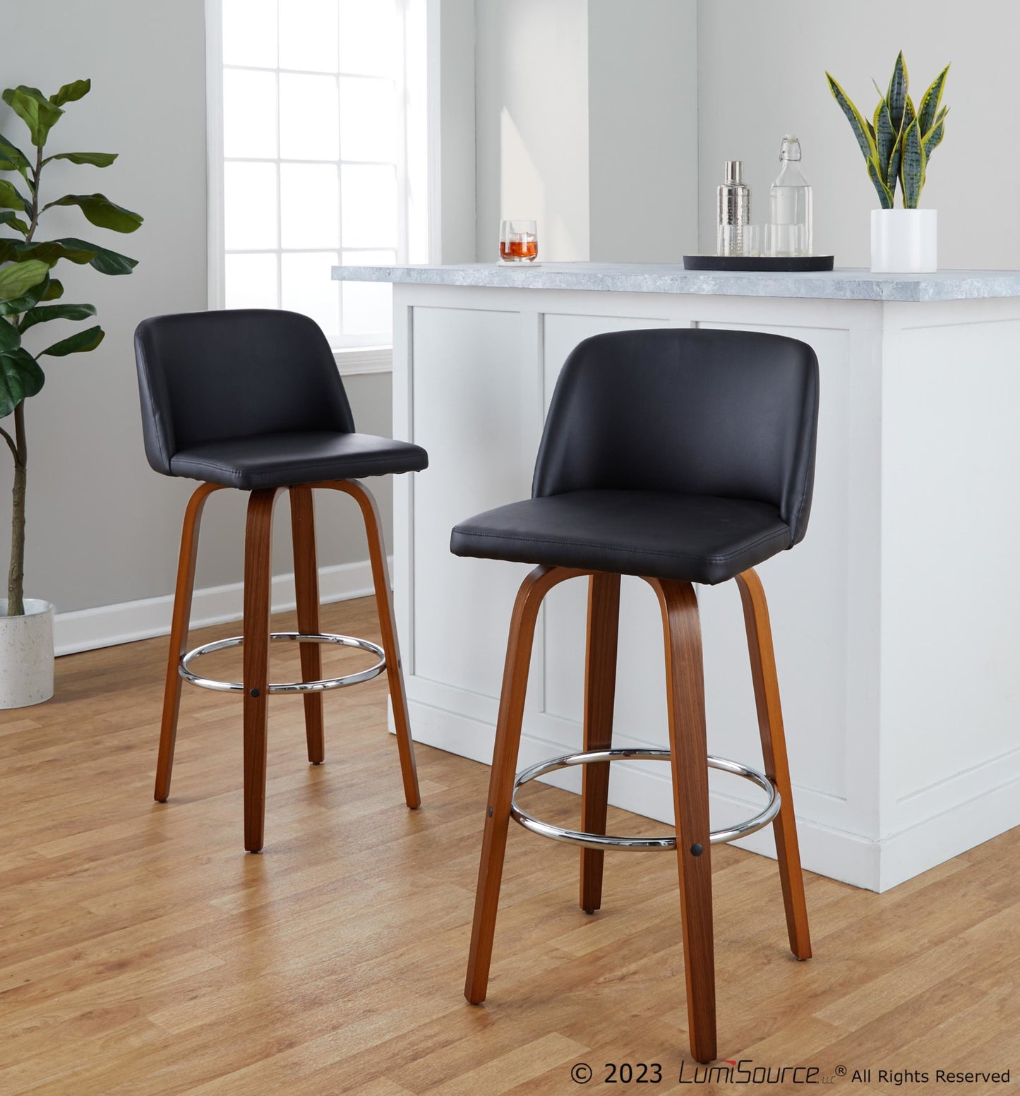 Toriano 30" Fixed-Height Barstool - Set of 2 By LumiSource - B30-TRNOPU-GRTZR2 WLBK2 | Bar Stools | Modishstore - 2