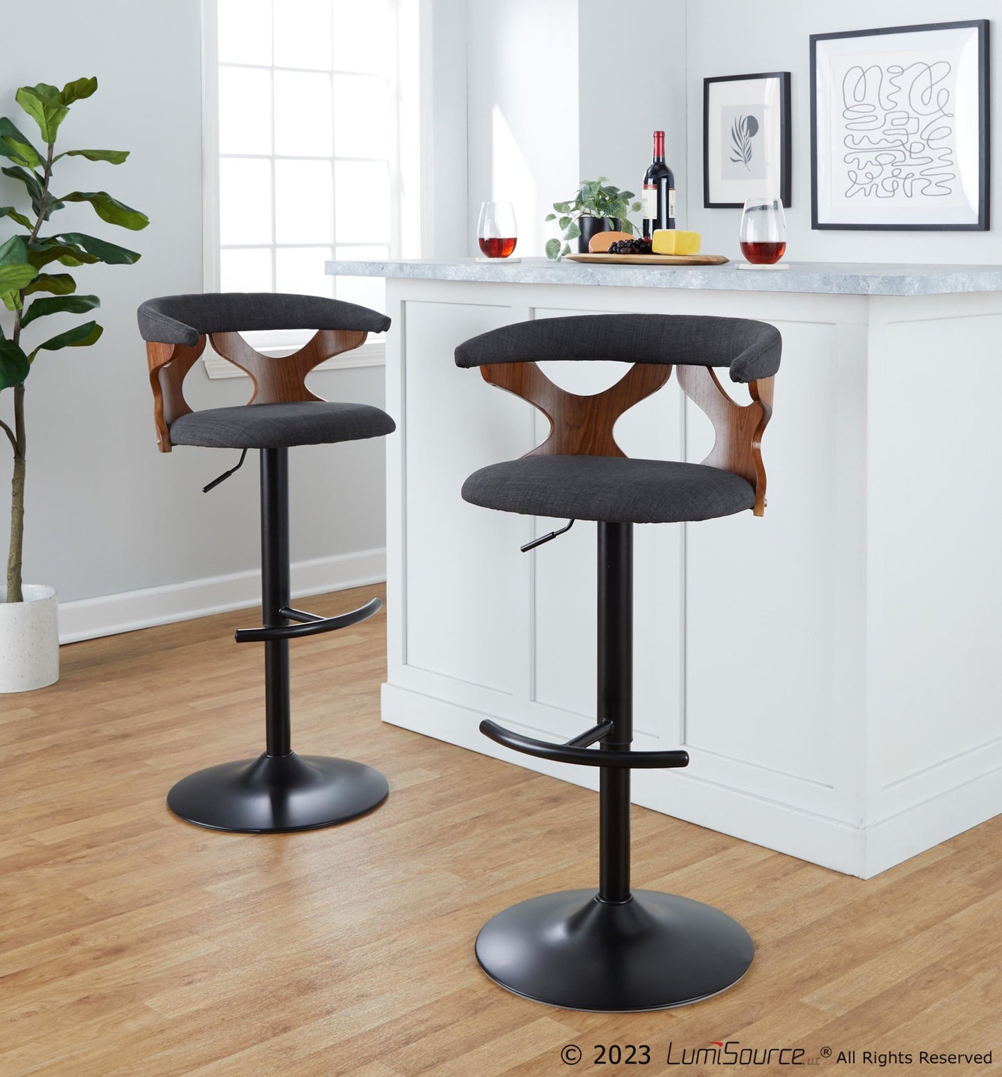 Gardenia Adjustable Barstool - Set of 2 By LumiSource - BS-GARDFB-RT2 BKWLCHAR2 | Bar Stools | Modishstore - 3