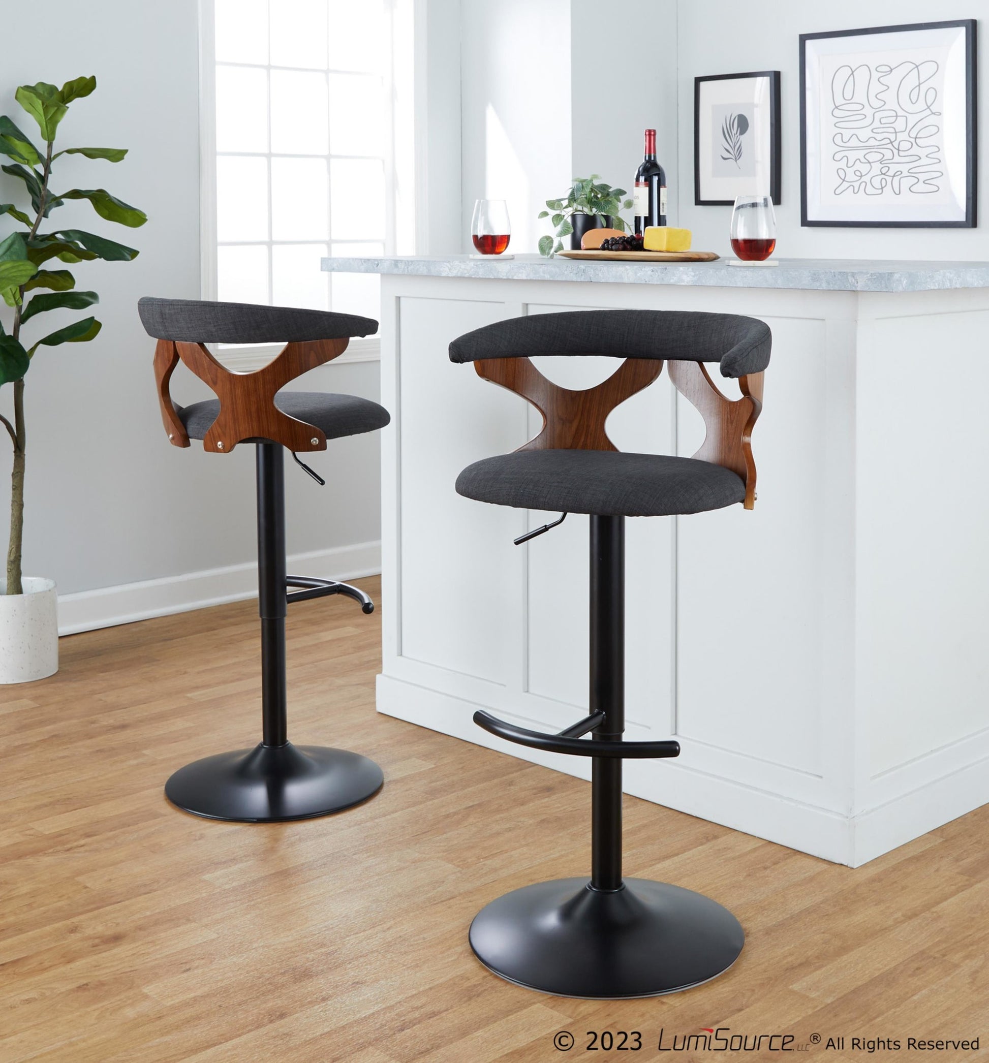 Gardenia Adjustable Barstool - Set of 2 By LumiSource - BS-GARDFB-RT2 BKWLCHAR2 | Bar Stools | Modishstore - 4