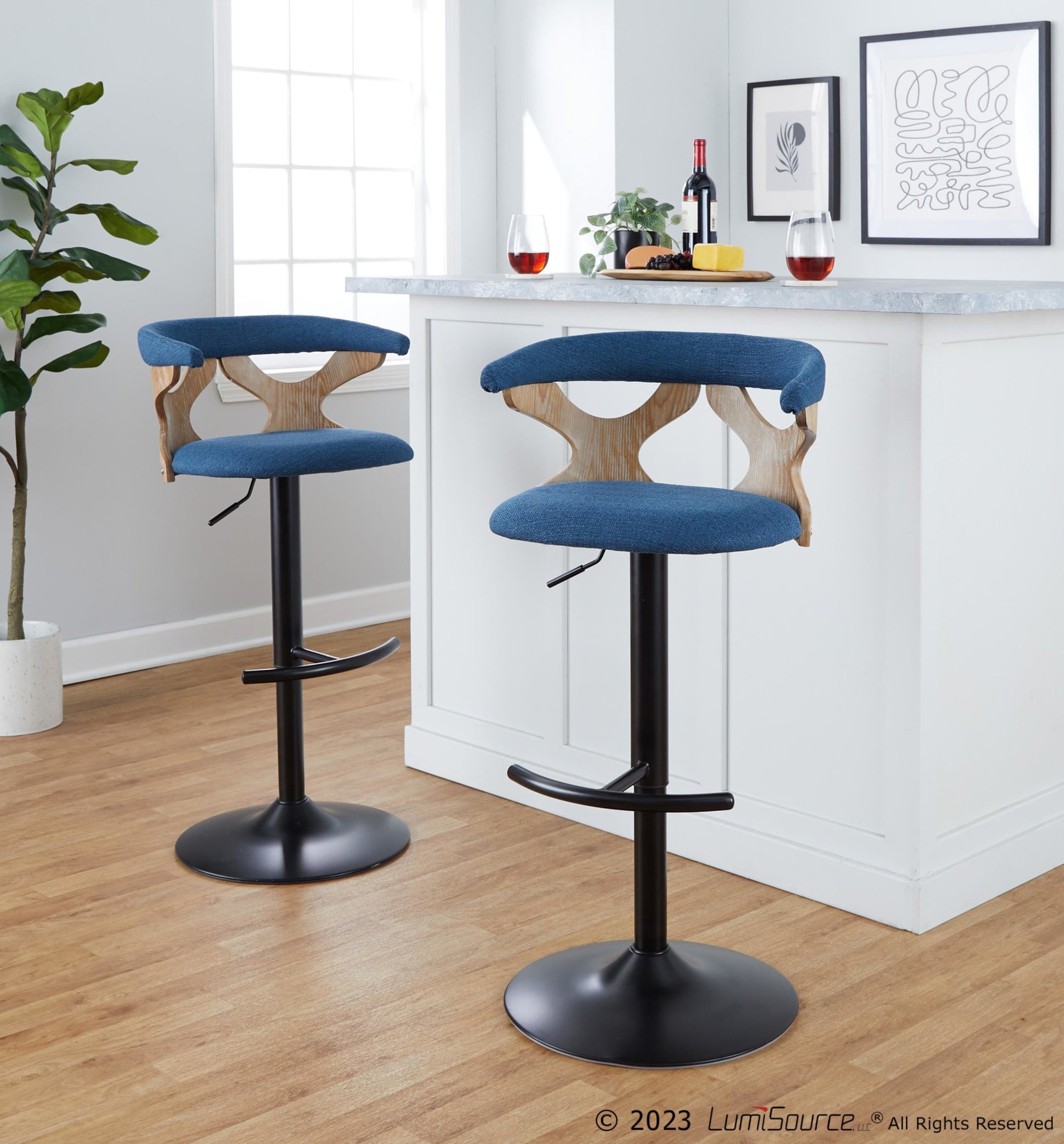 Gardenia Adjustable Barstool - Set of 2 By LumiSource - BS-GARDFB-RT2 BKWWBU2 | Bar Stools | Modishstore - 3