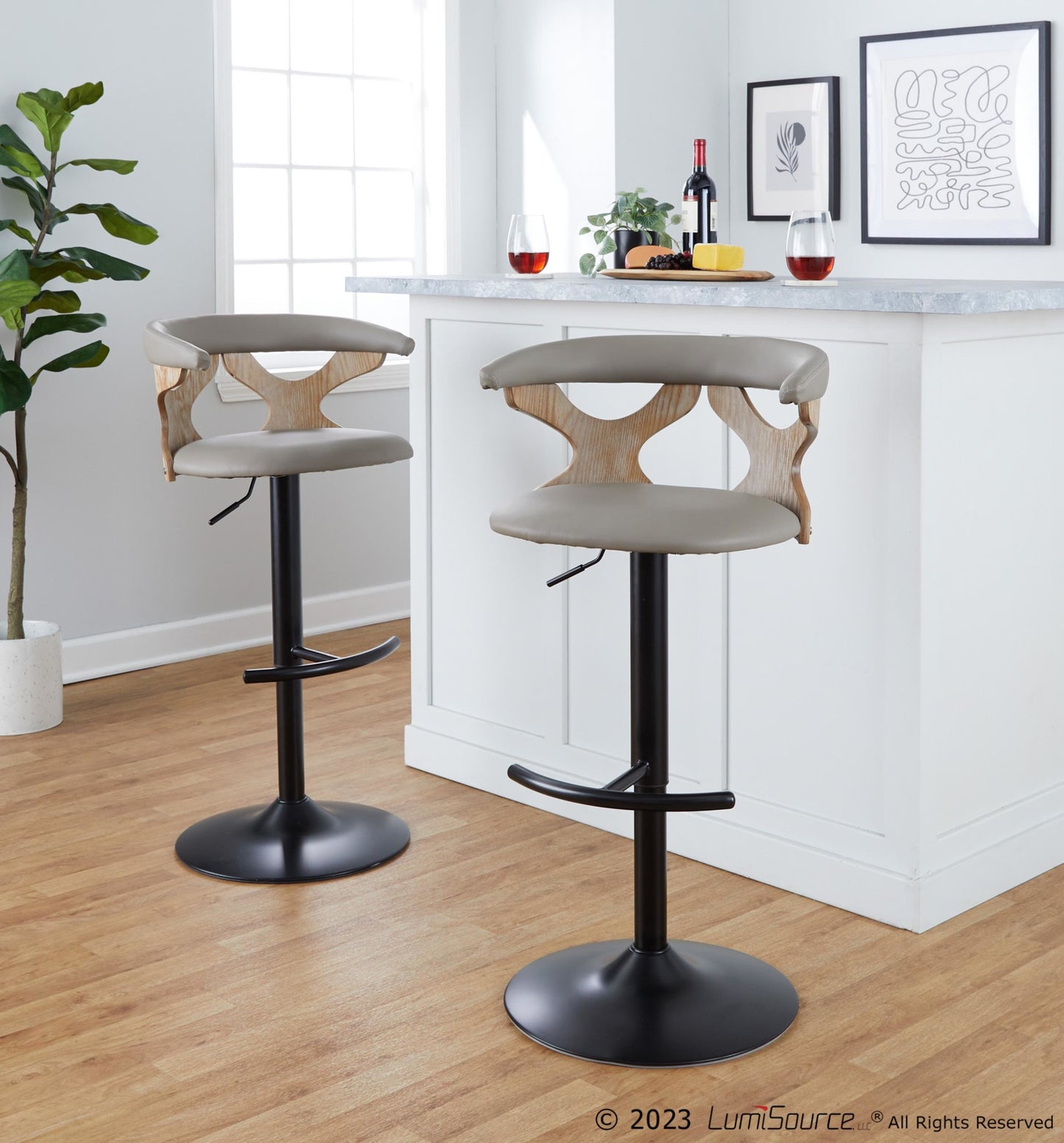 Gardenia Adjustable Barstool - Set of 2 By LumiSource - BS-GARDPU-RT2 BKWWLGY2 | Bar Stools | Modishstore - 3