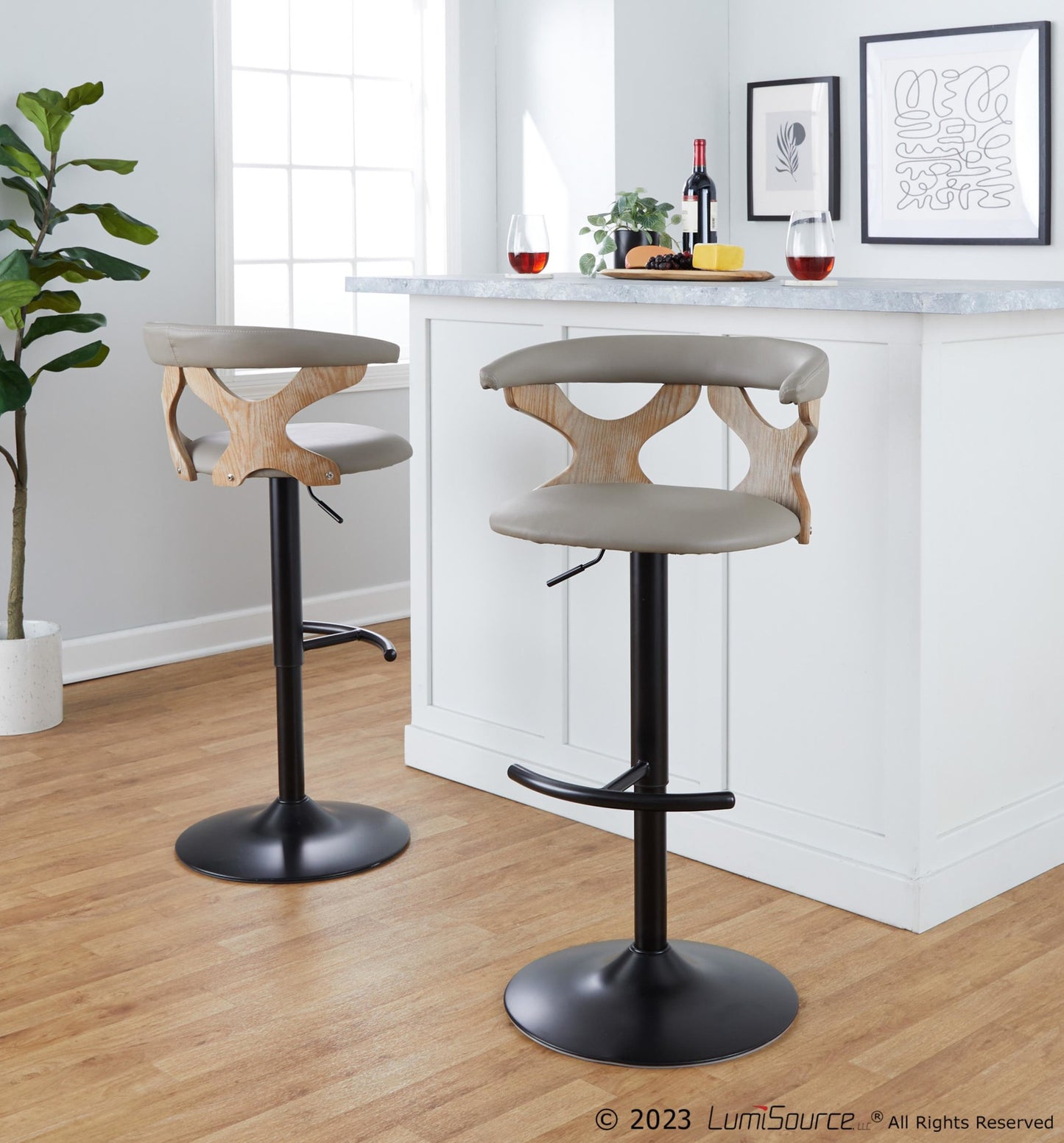 Gardenia Adjustable Barstool - Set of 2 By LumiSource - BS-GARDPU-RT2 BKWWLGY2 | Bar Stools | Modishstore - 4