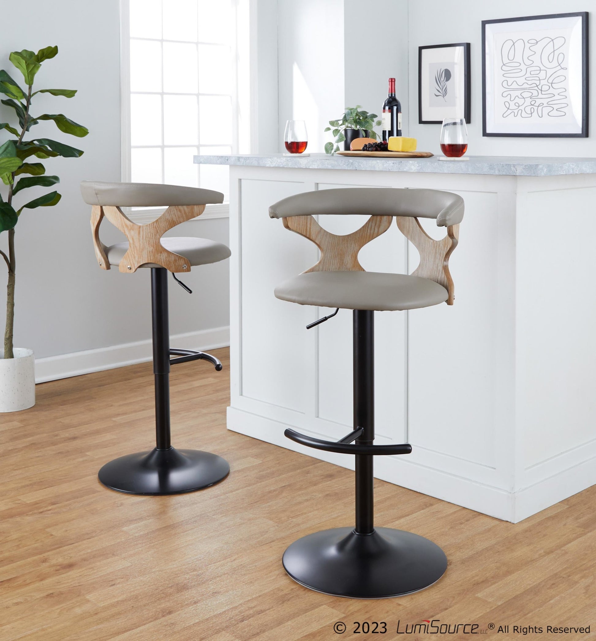 Gardenia Adjustable Barstool - Set of 2 By LumiSource - BS-GARDPU-RT2 BKWWLGY2 | Bar Stools | Modishstore - 4