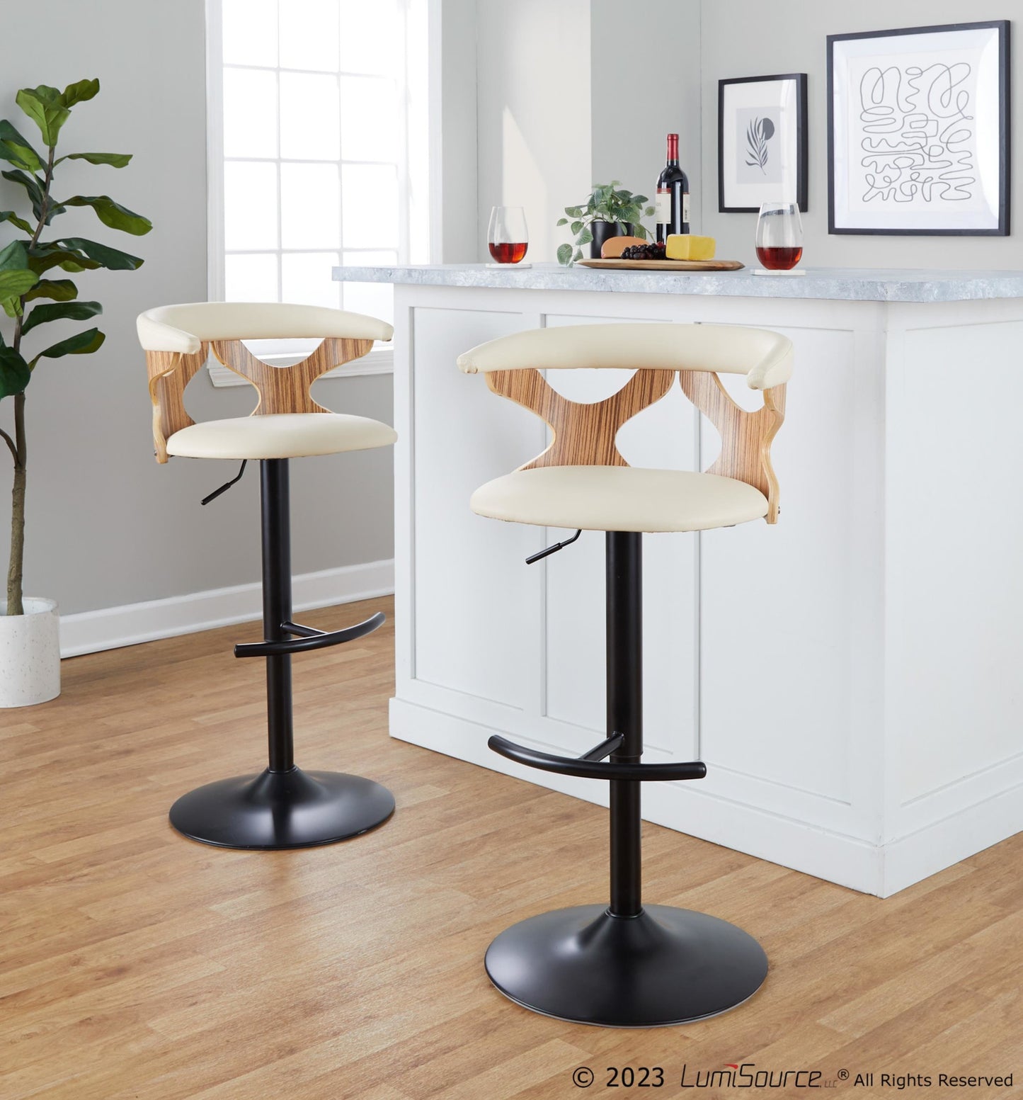 Gardenia Adjustable Barstool - Set of 2 By LumiSource - BS-GARDPU-RT2 BKWWLGY2 | Bar Stools | Modishstore - 11