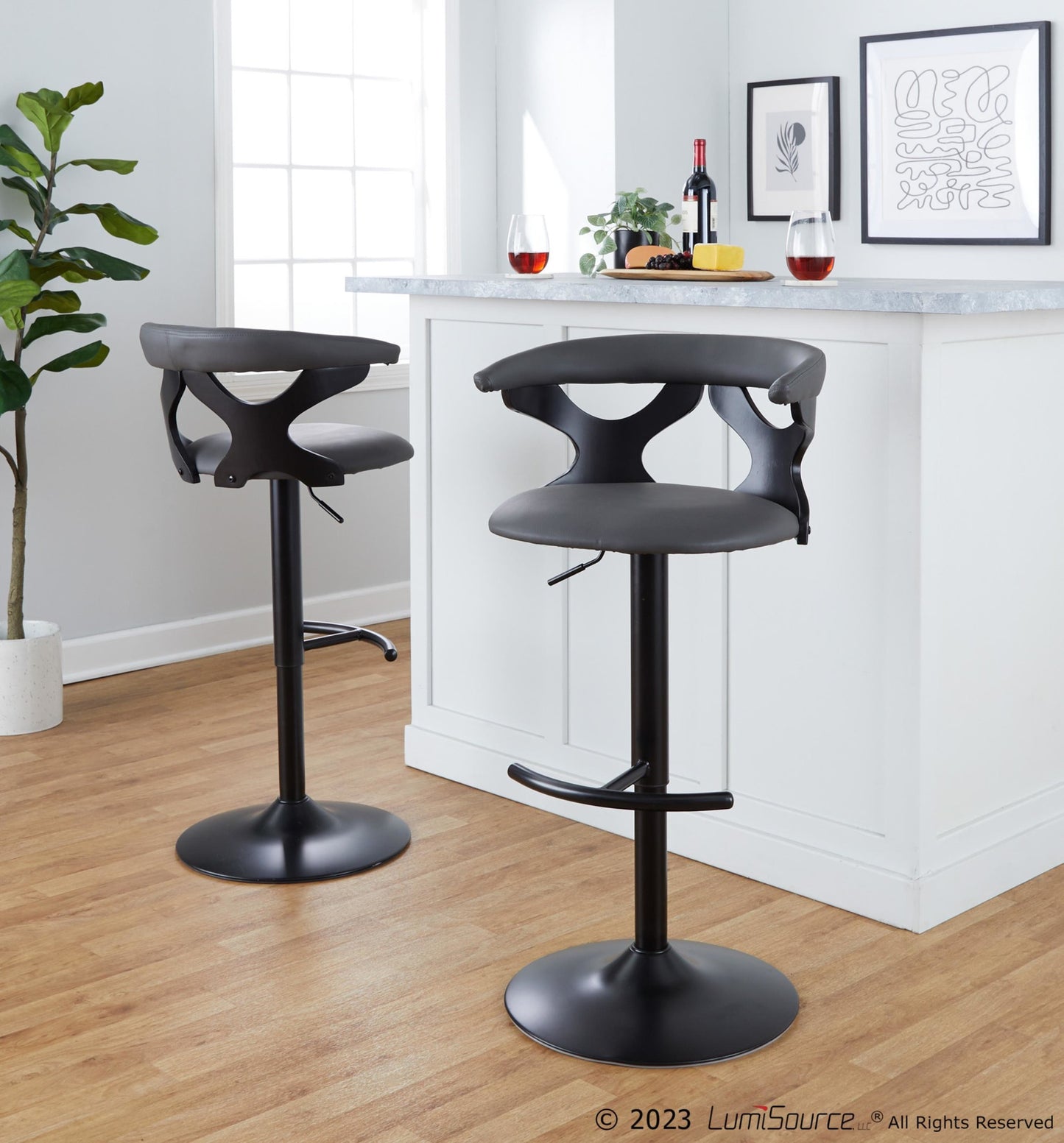 Gardenia Adjustable Barstool - Set of 2 By LumiSource - BS-GARDPU-RT2 BKBKGY2 | Bar Stools | Modishstore - 3