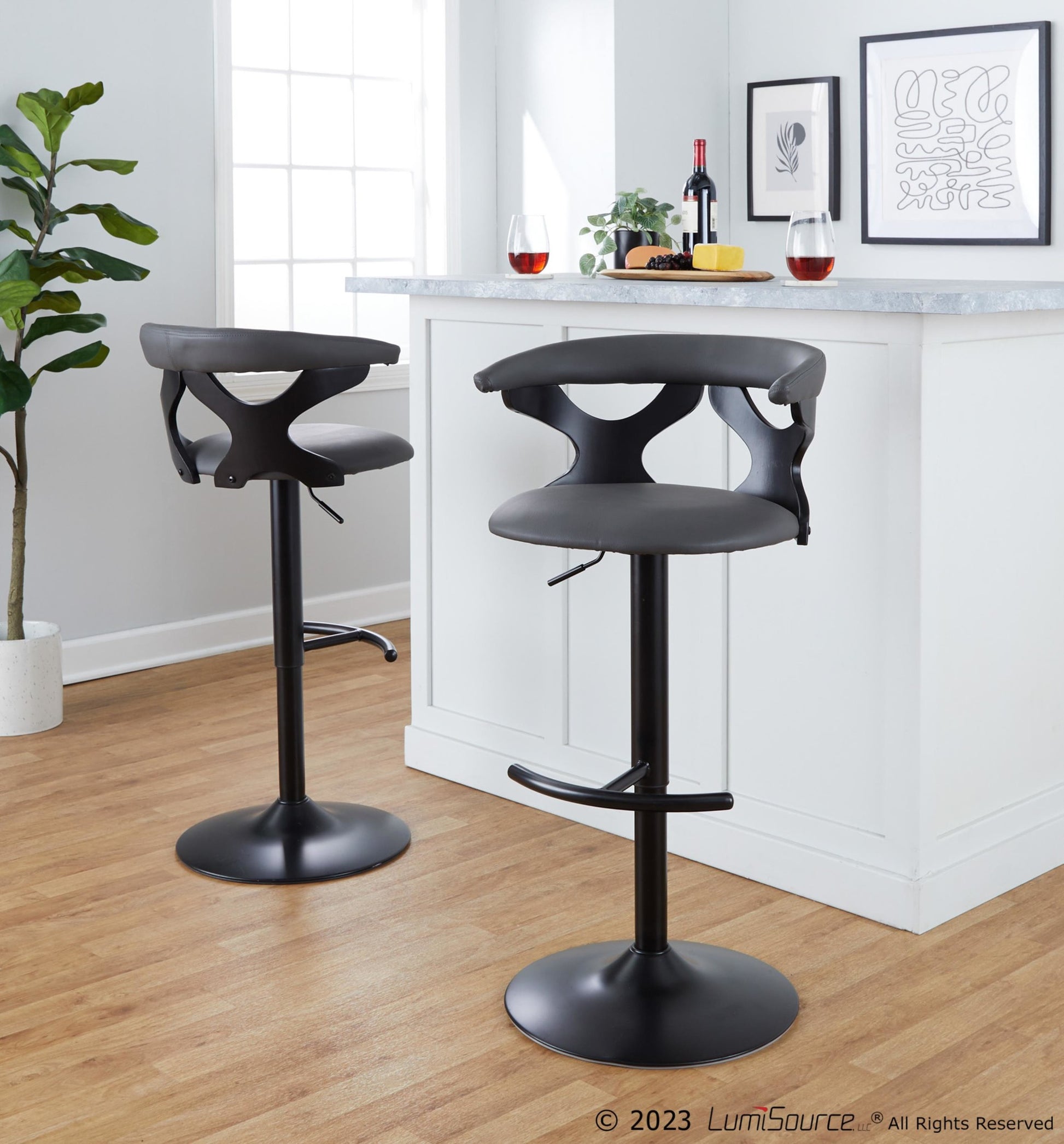 Gardenia Adjustable Barstool - Set of 2 By LumiSource - BS-GARDPU-RT2 BKBKGY2 | Bar Stools | Modishstore - 3