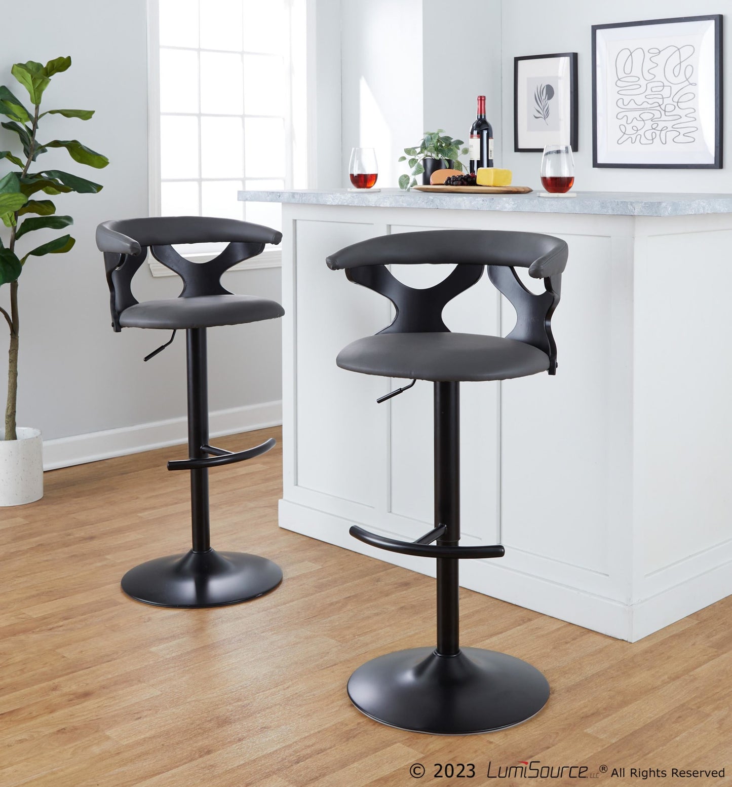 Gardenia Adjustable Barstool - Set of 2 By LumiSource - BS-GARDPU-RT2 BKBKGY2 | Bar Stools | Modishstore - 4