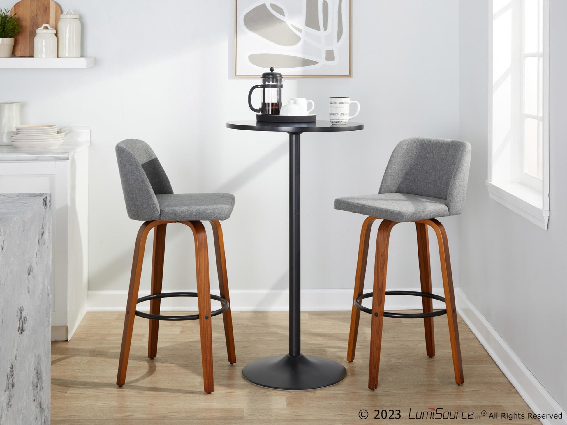 Toriano 30" Fixed-Height Barstool - Set of 2 By LumiSource - B30-TRNOFB-GRTZQ2 WLGY2 | Bar Stools | Modishstore - 3