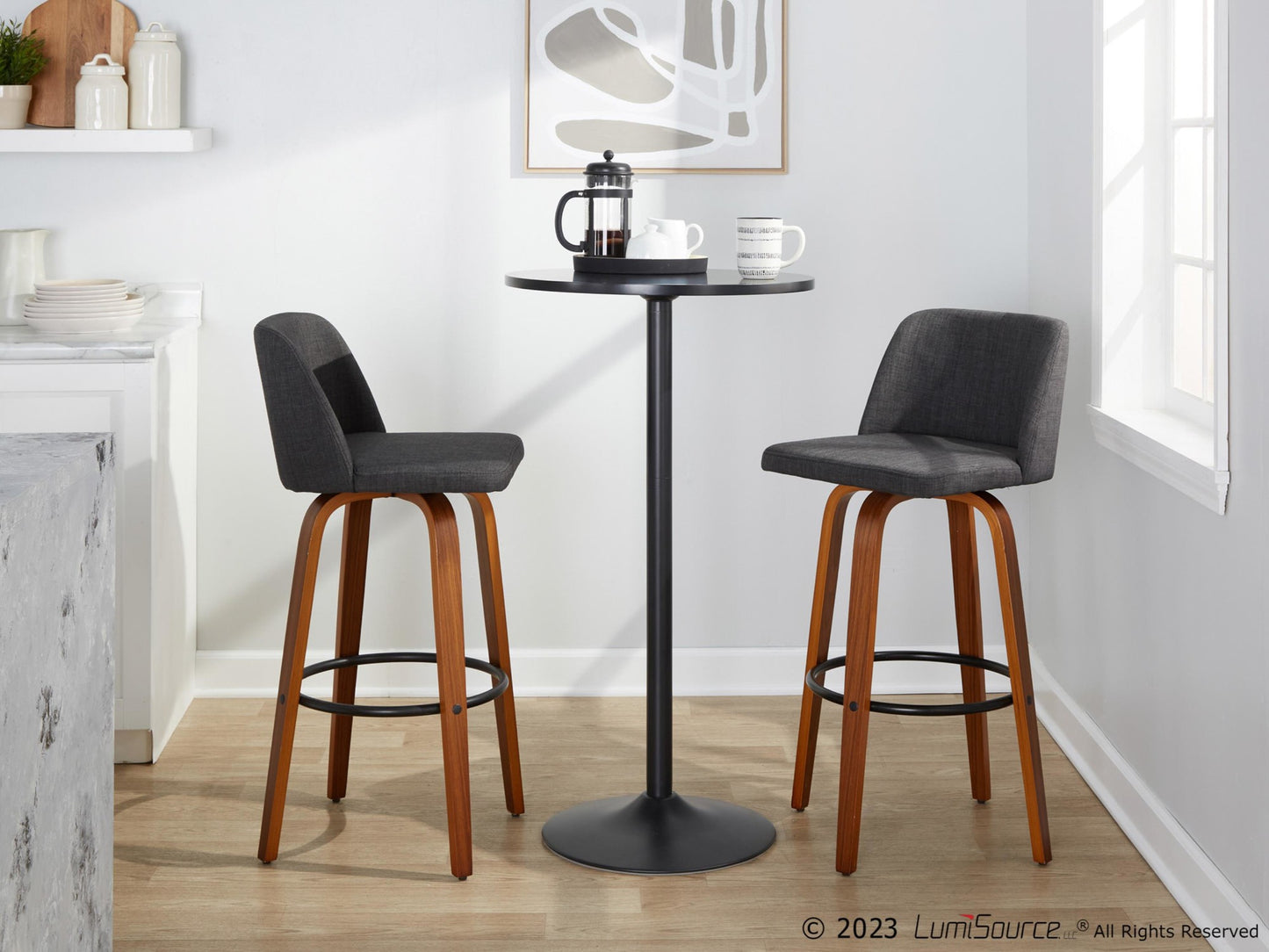 Toriano 30" Fixed-Height Barstool - Set of 2 By LumiSource - B30-TRNOFB-GRTZQ2 WLBU2 | Bar Stools | Modishstore - 13