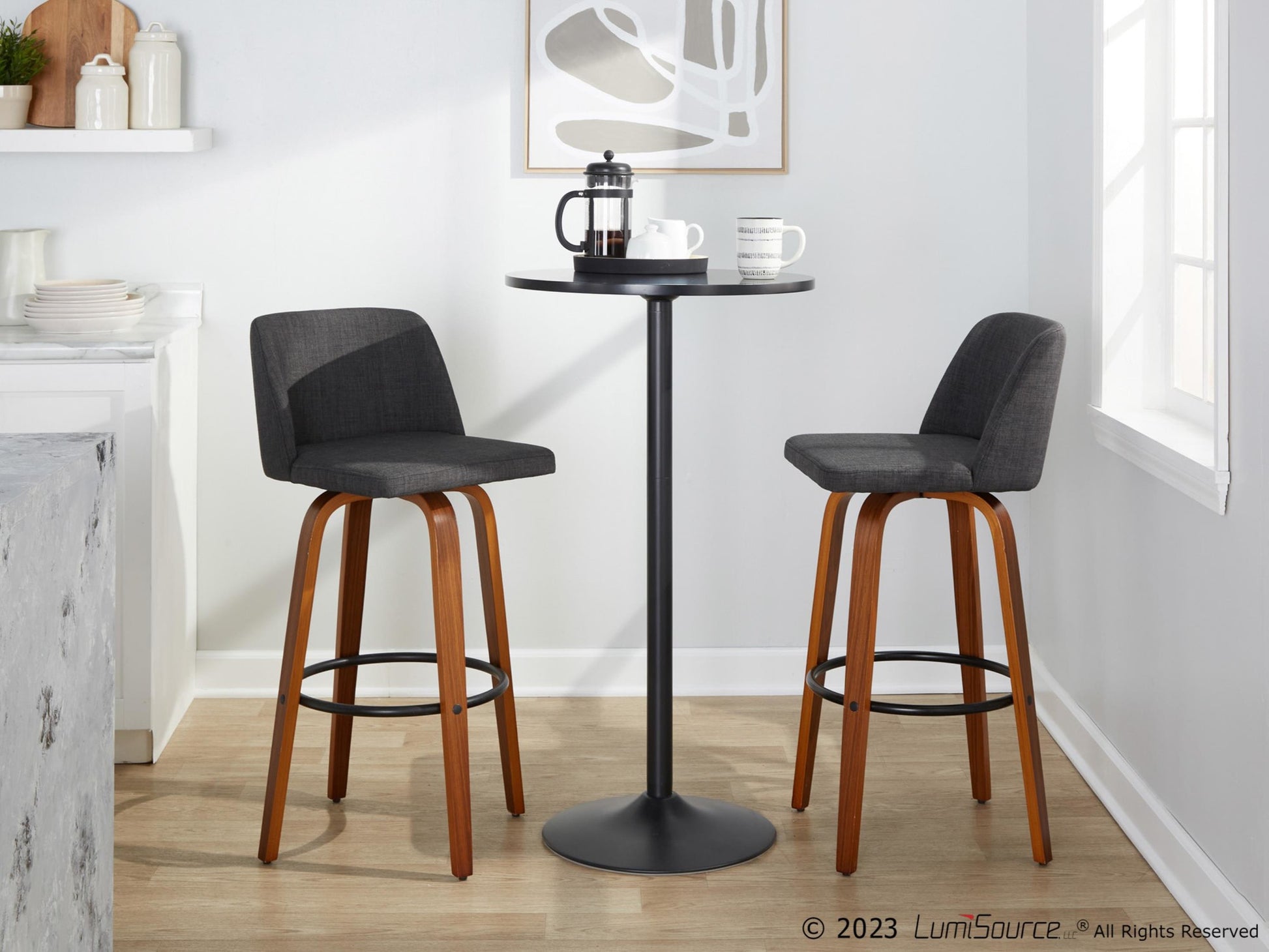 Toriano 30" Fixed-Height Barstool - Set of 2 By LumiSource - B30-TRNOFB-GRTZQ2 WLBU2 | Bar Stools | Modishstore - 14