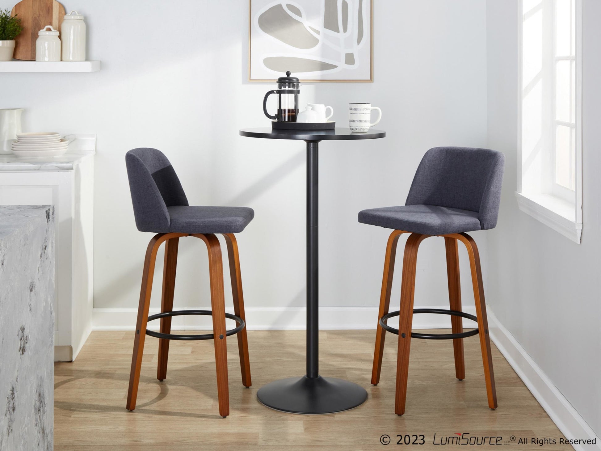 Toriano 30" Fixed-Height Barstool - Set of 2 By LumiSource - B30-TRNOFB-GRTZQ2 WLBU2 | Bar Stools | Modishstore - 3