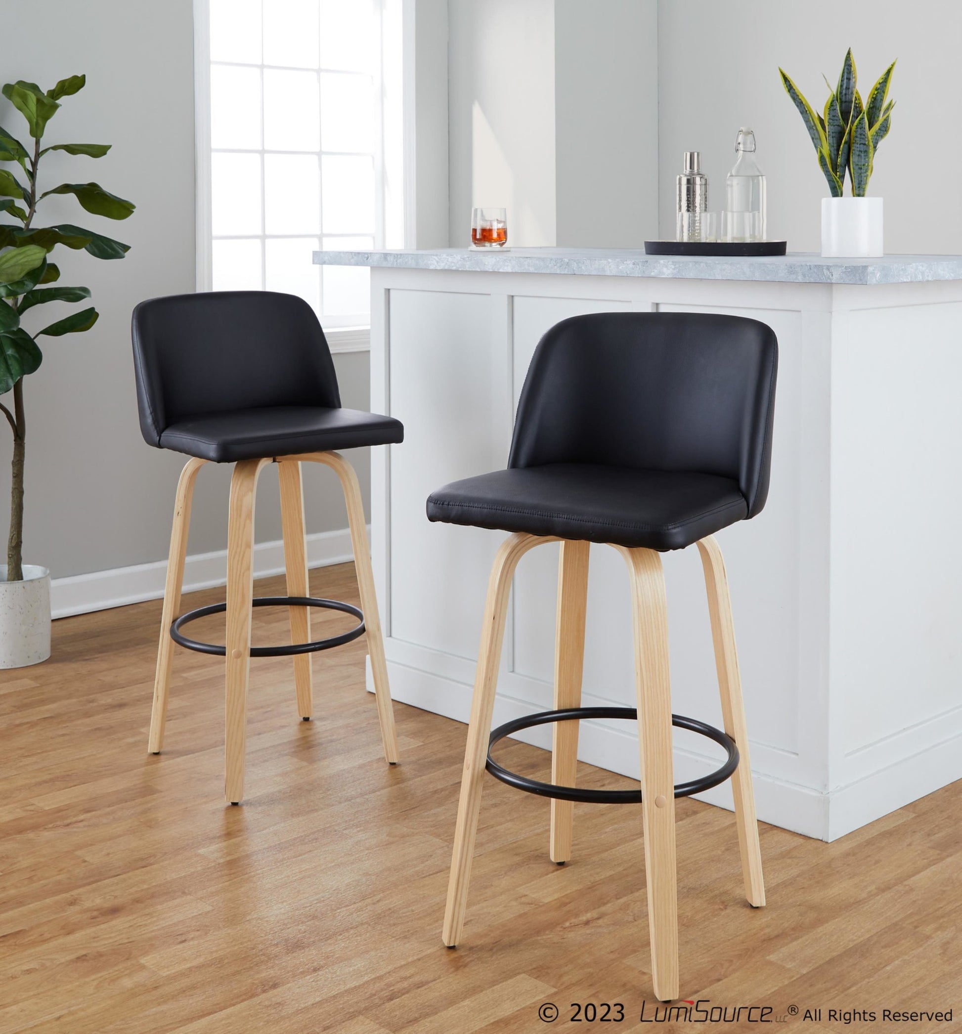 Toriano 30" Fixed-Height Barstool - Set of 2 By LumiSource - B30-TRNOPU-GRTZQ2 LGYBK2 | Bar Stools | Modishstore - 31