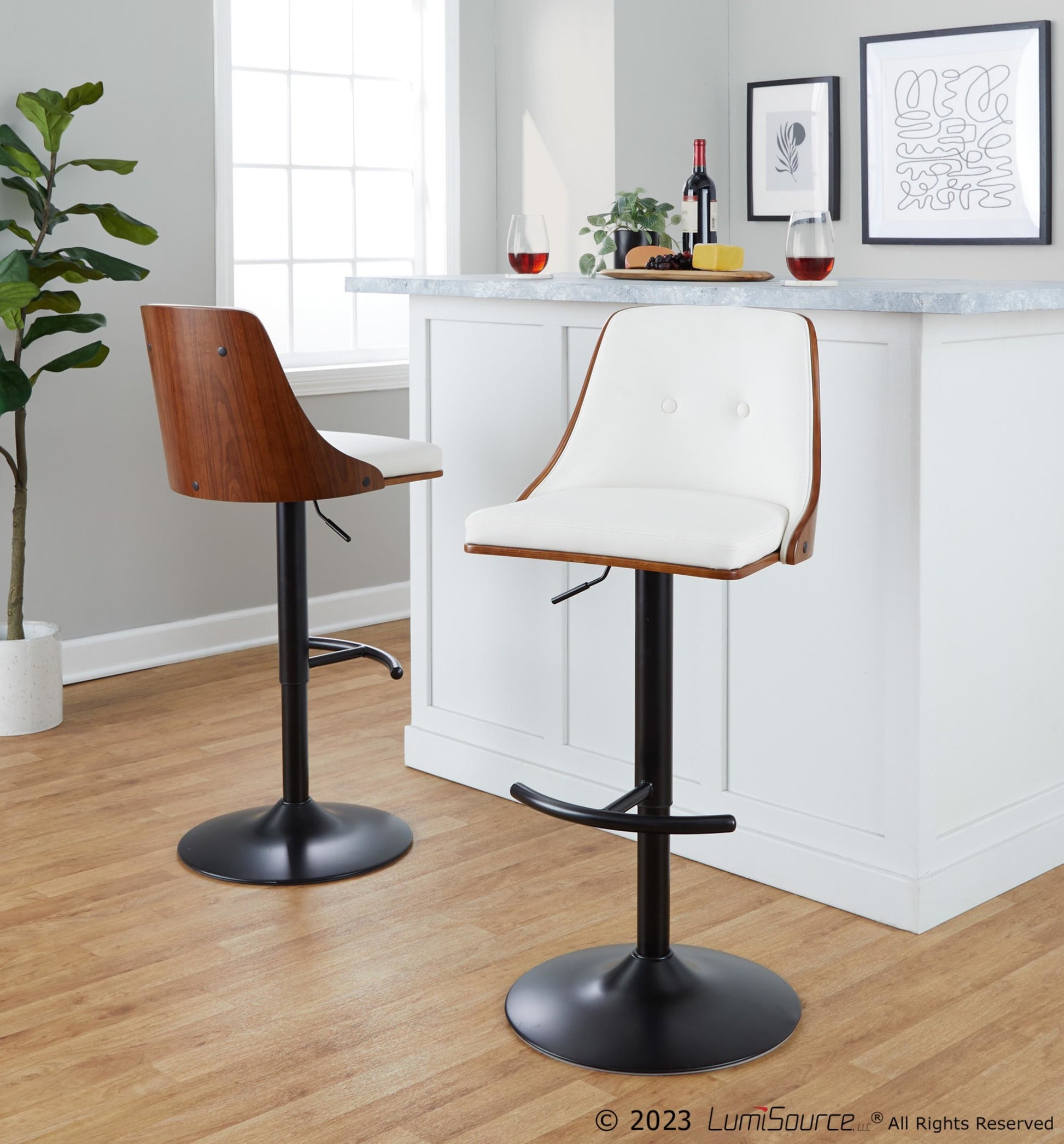 Gianna Adjustable Barstool - Set of 2 By LumiSource - BS-GNNPU-RT2 BKWLW2 | Bar Stools | Modishstore