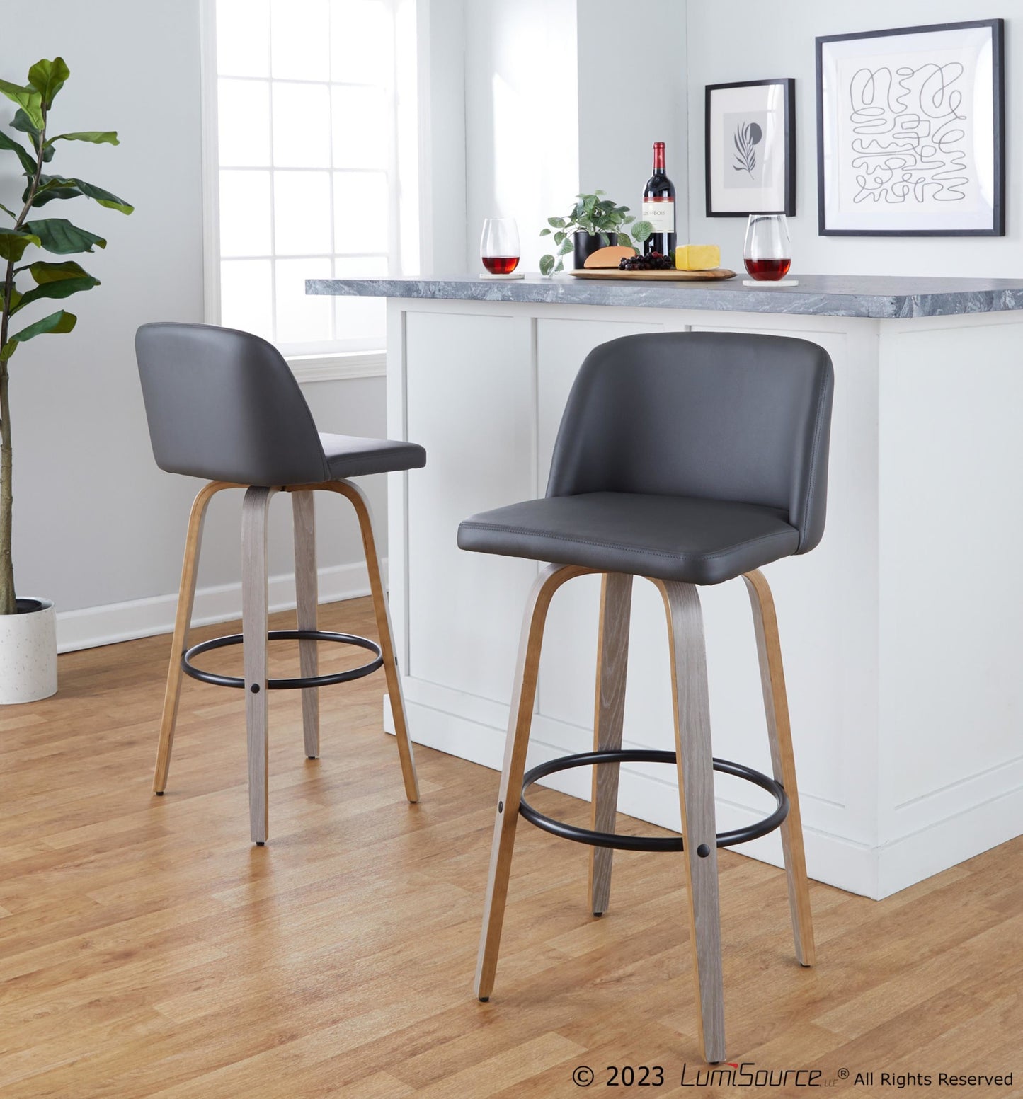 Toriano 30" Fixed-Height Barstool - Set of 2 By LumiSource - B30-TRNOPU-GRTZQ2 LGYBK2 | Bar Stools | Modishstore - 21