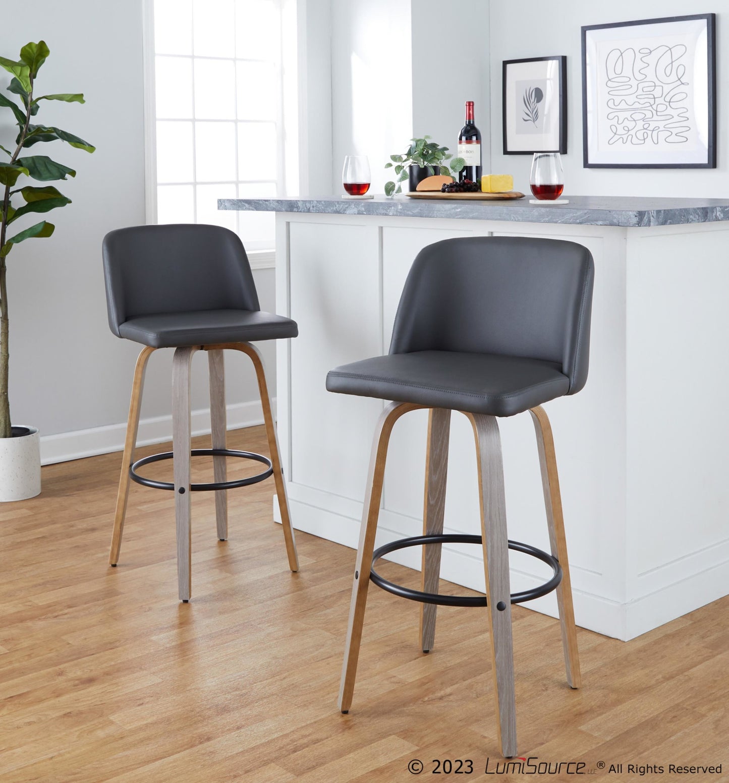 Toriano 30" Fixed-Height Barstool - Set of 2 By LumiSource - B30-TRNOPU-GRTZQ2 LGYBK2 | Bar Stools | Modishstore - 22