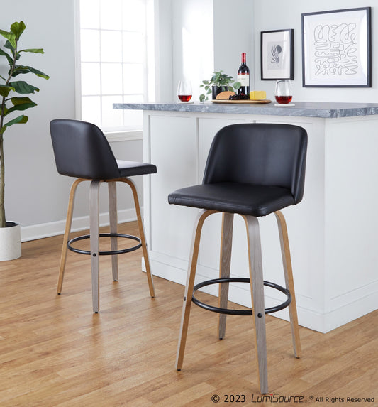 Toriano 30" Fixed-Height Barstool - Set of 2 By LumiSource - B30-TRNOPU-GRTZQ2 LGYBK2 | Bar Stools | Modishstore