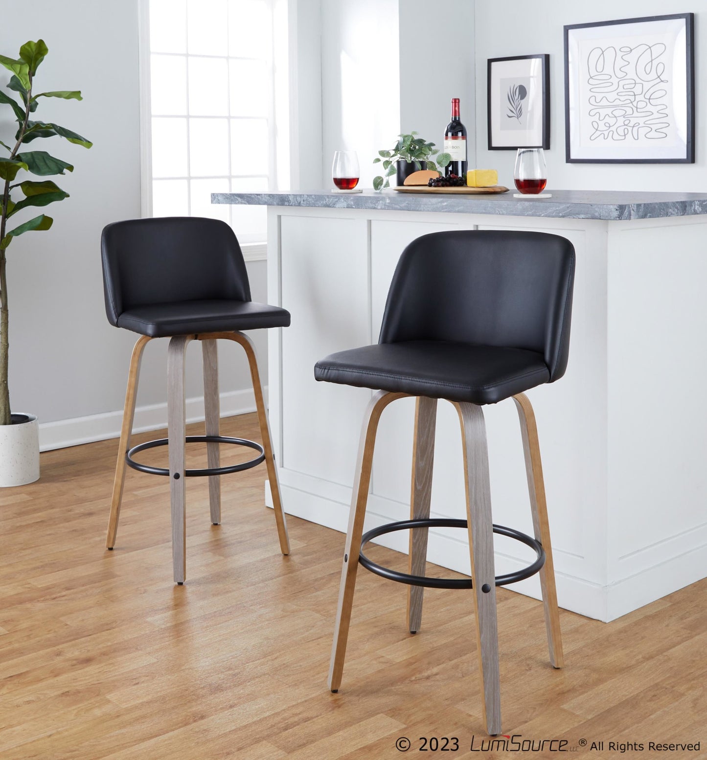 Toriano 30" Fixed-Height Barstool - Set of 2 By LumiSource - B30-TRNOPU-GRTZQ2 LGYBK2 | Bar Stools | Modishstore - 2