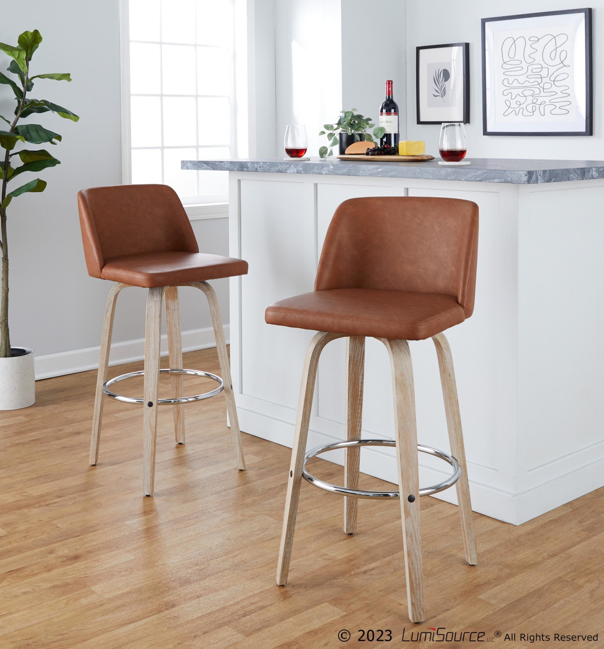 Toriano 30" Fixed-Height Barstool - Set of 2 By LumiSource - B30-TRNOPU-GRTZR2 WWBK2 | Bar Stools | Modishstore - 14