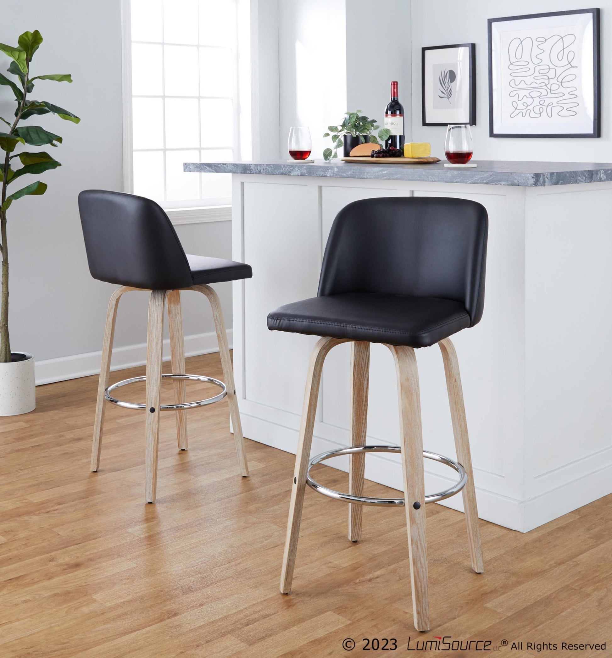 Toriano 30" Fixed-Height Barstool - Set of 2 By LumiSource - B30-TRNOPU-GRTZR2 WWBK2 | Bar Stools | Modishstore - 3