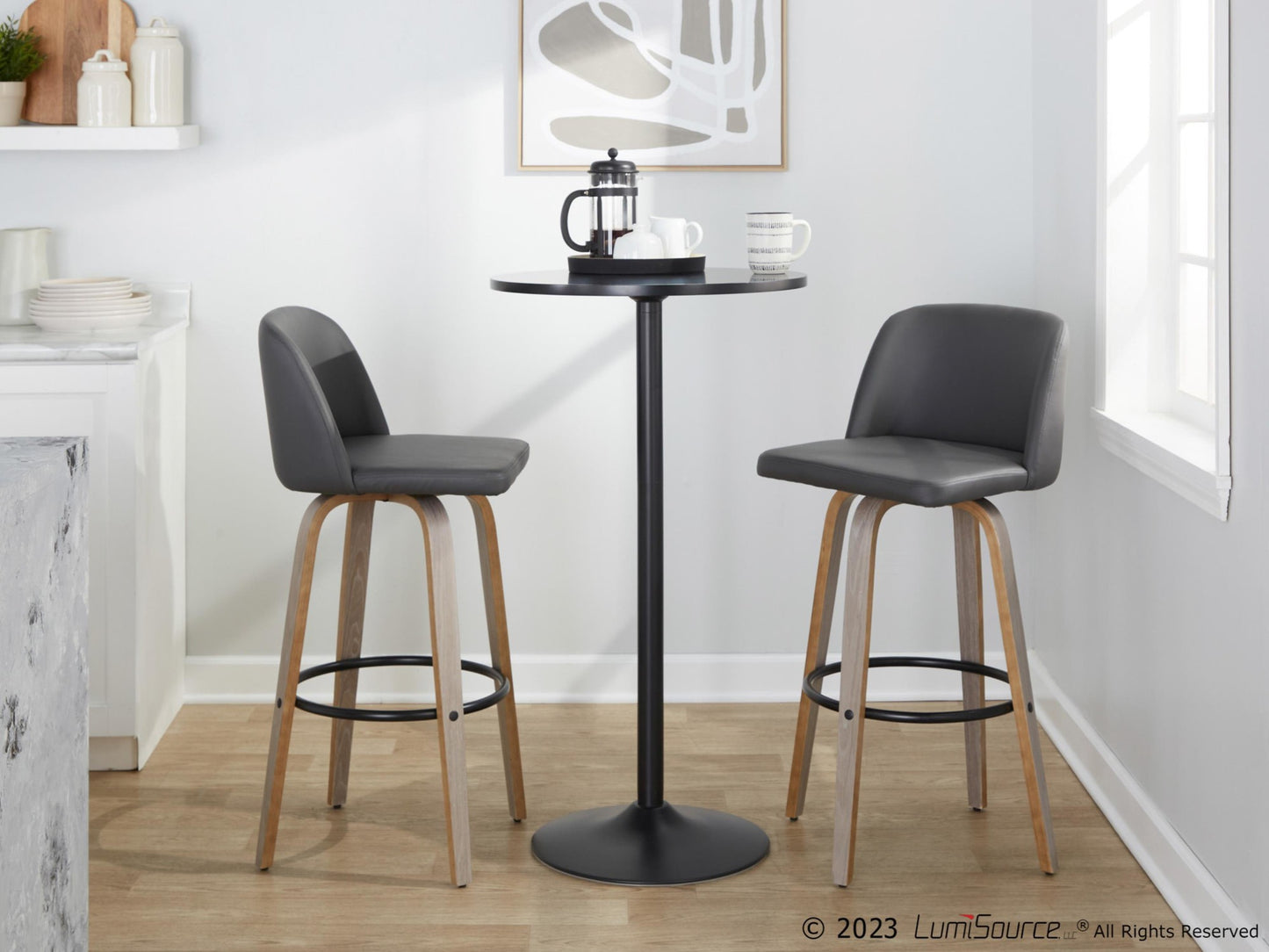 Toriano 30" Fixed-Height Barstool - Set of 2 By LumiSource - B30-TRNOPU-GRTZQ2 LGYBK2 | Bar Stools | Modishstore - 24