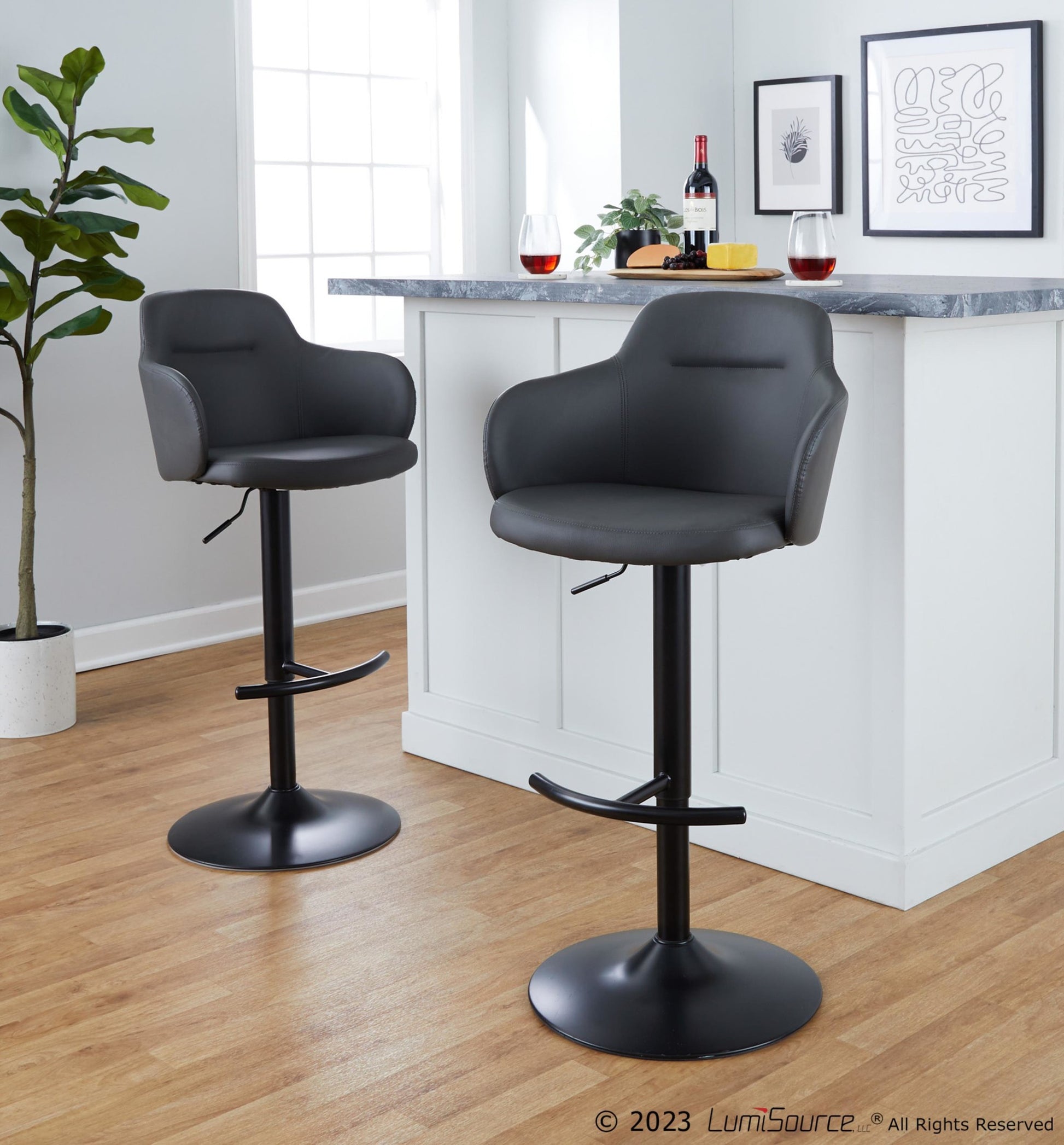 Boyne Adjustable Barstool - Set of 2 By LumiSource - BS-BOYNEPU-RT2 BKGY2 | Bar Stools | Modishstore