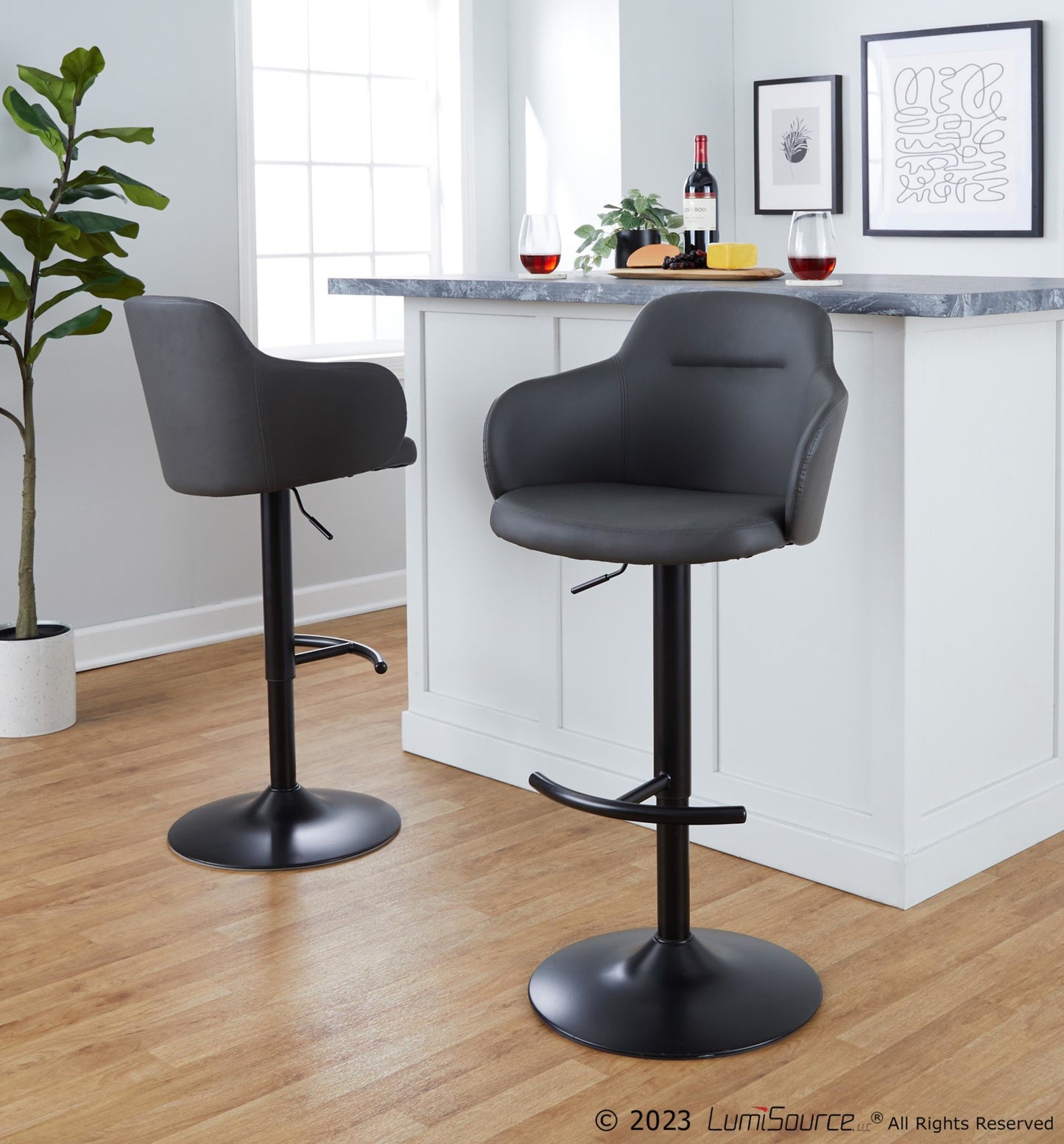 Boyne Adjustable Barstool - Set of 2 By LumiSource - BS-BOYNEPU-RT2 BKGY2 | Bar Stools | Modishstore - 2