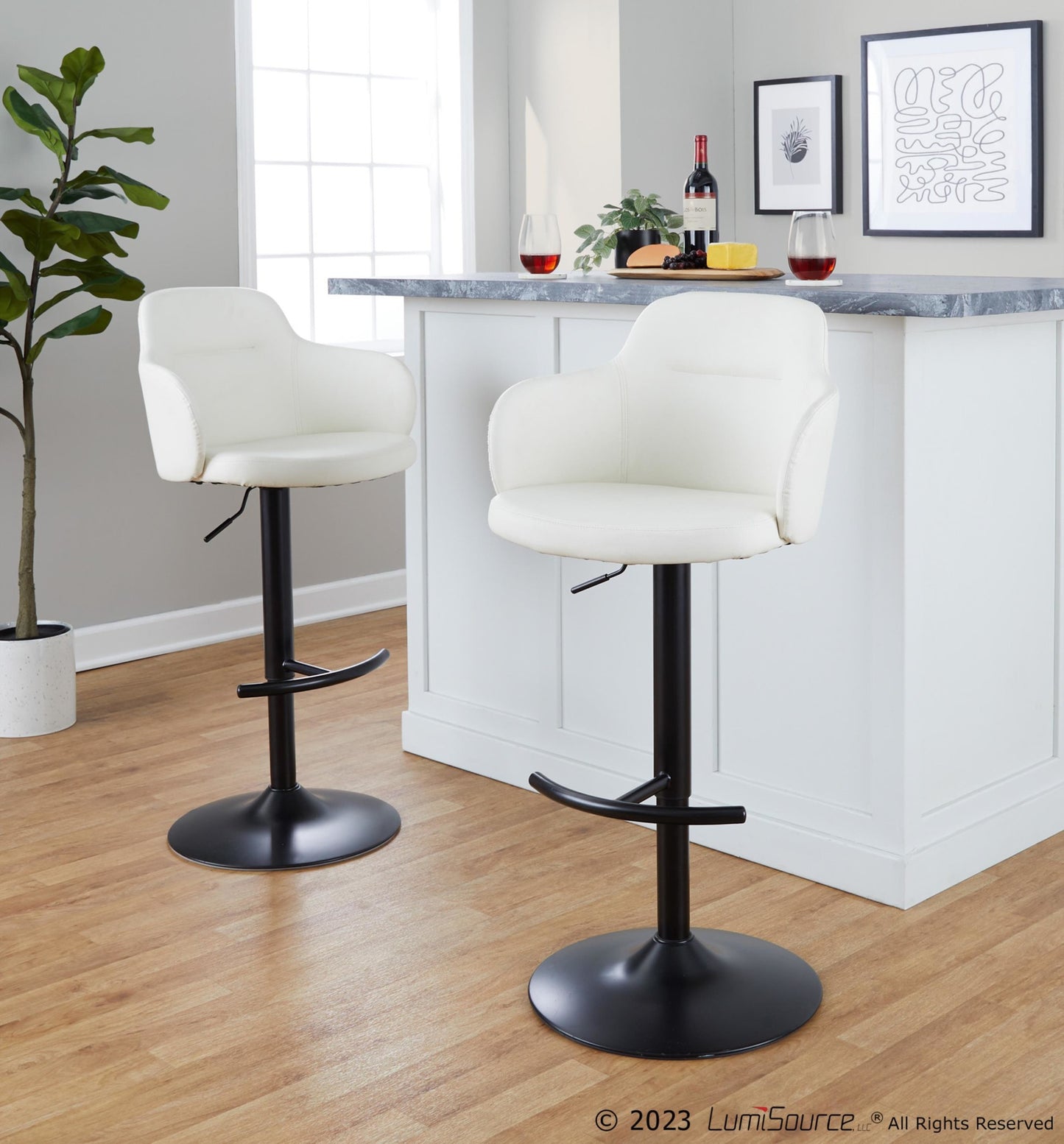 Boyne Adjustable Barstool - Set of 2 By LumiSource - BS-BOYNEPU-RT2 BKW2 | Bar Stools | Modishstore