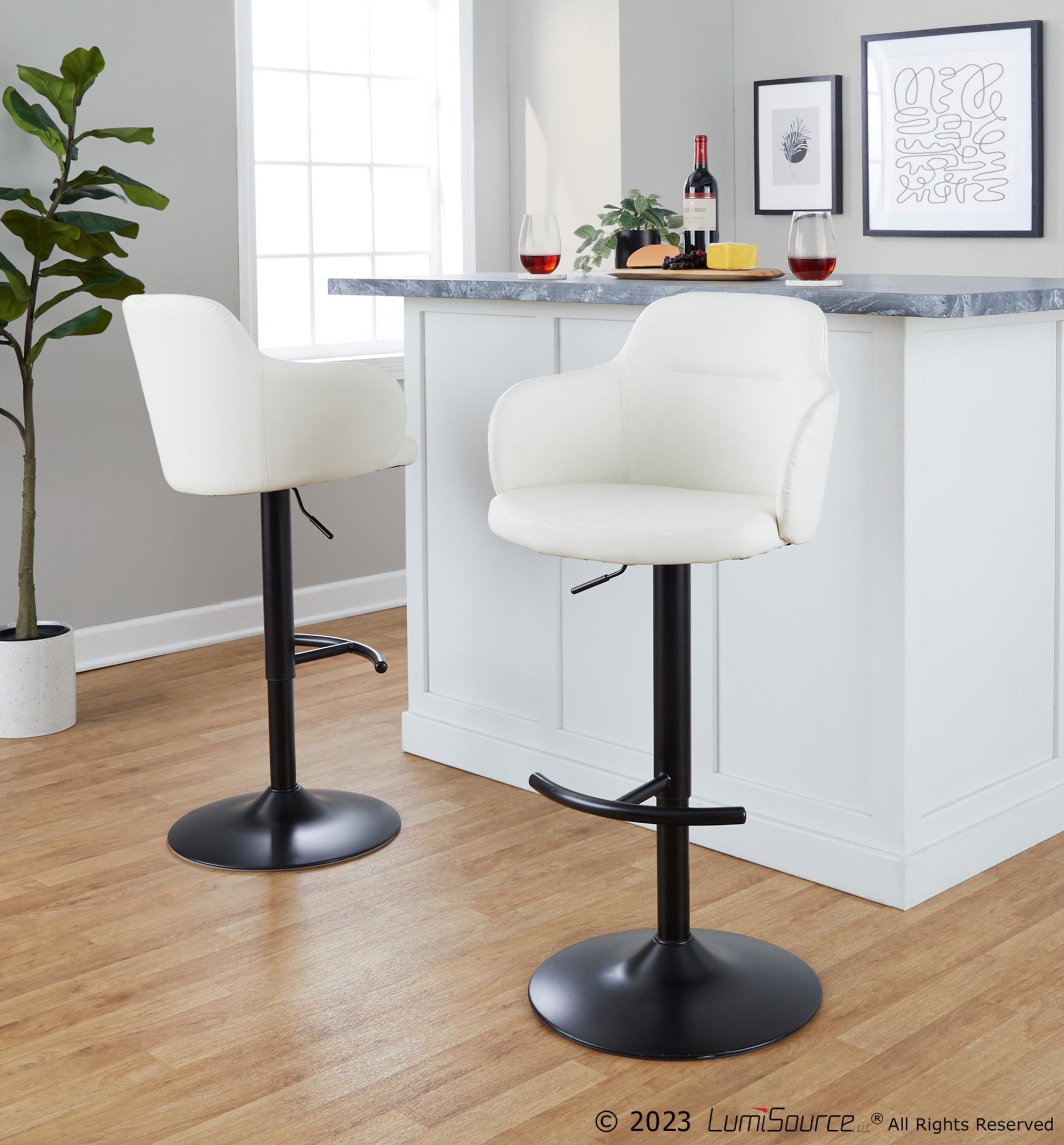 Boyne Adjustable Barstool - Set of 2 By LumiSource - BS-BOYNEPU-RT2 BKW2 | Bar Stools | Modishstore - 2